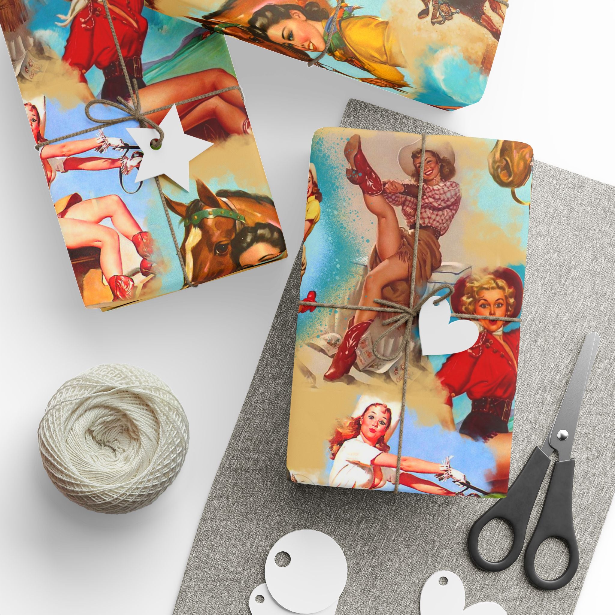 Vintage Cowgirl Wrapping Paper,  Retro Western Gift Wrap for Birthdays, Holidays & Boho Cowgirl Celebrations