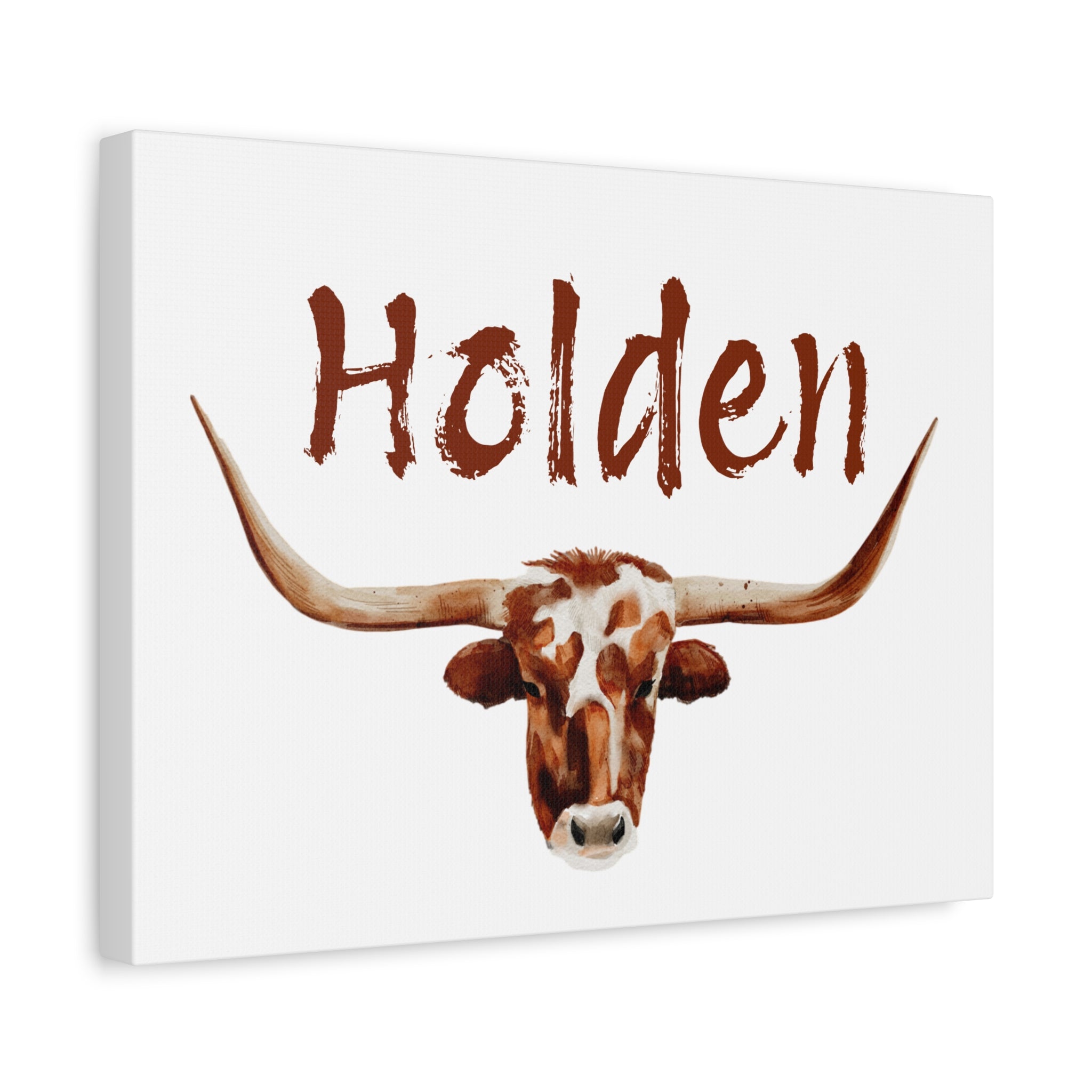 Personalized Watercolor Longhorn Canvas Wall Art,  Cowboy Name Print, Boys Room Decor, Western Nursery Art, Rustic Texas Longhorn