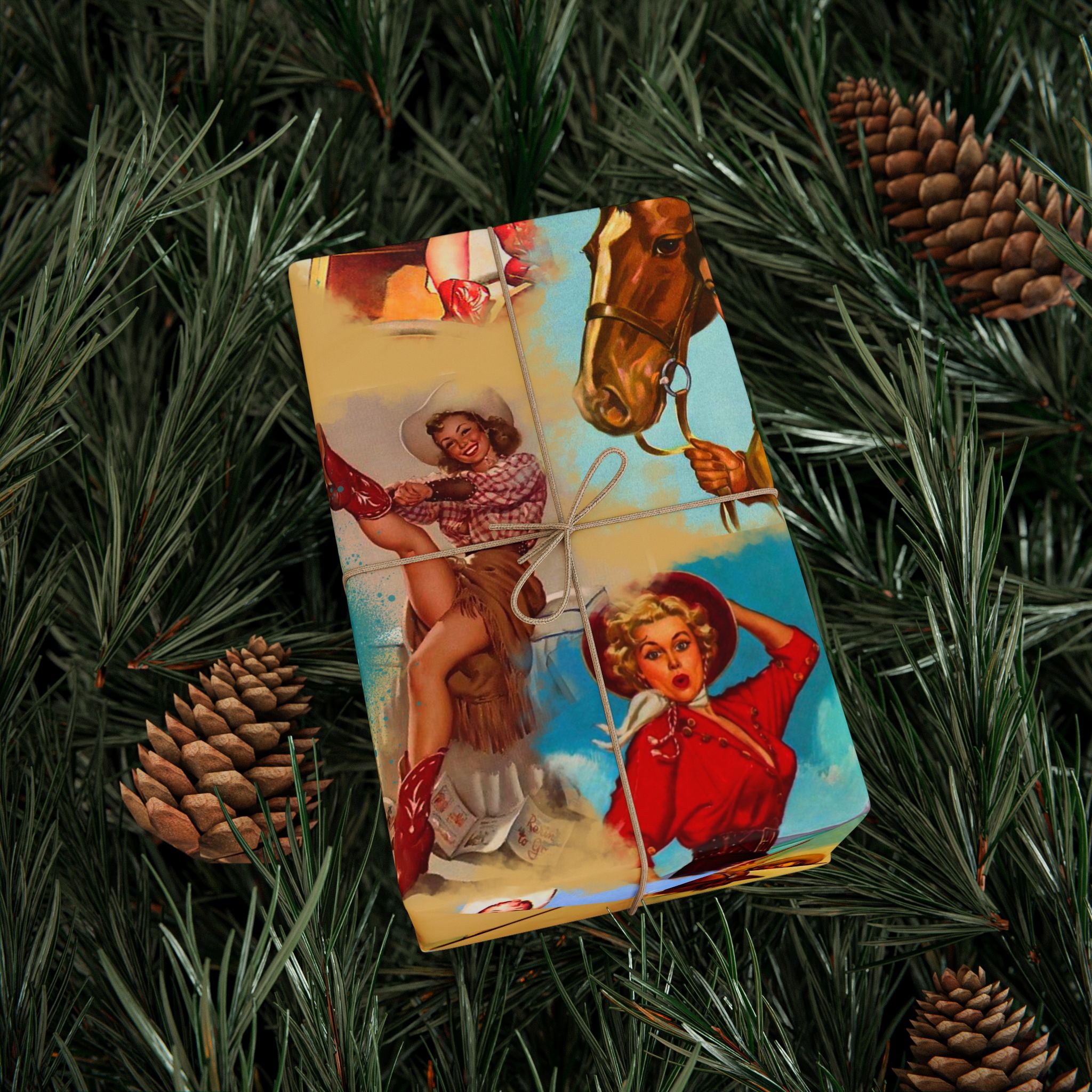 Vintage Cowgirl Wrapping Paper,  Retro Western Gift Wrap for Birthdays, Holidays & Boho Cowgirl Celebrations