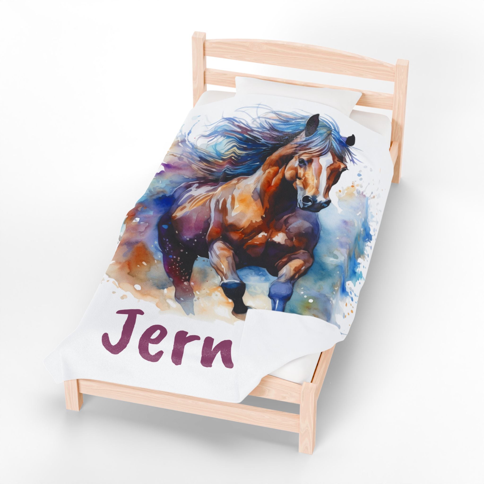 Personalized Horse Girl Blanket, Watercolor Horse Name Blanket | Personalized Plush Throw for Horse Girls, Cowgirl Bed Decor