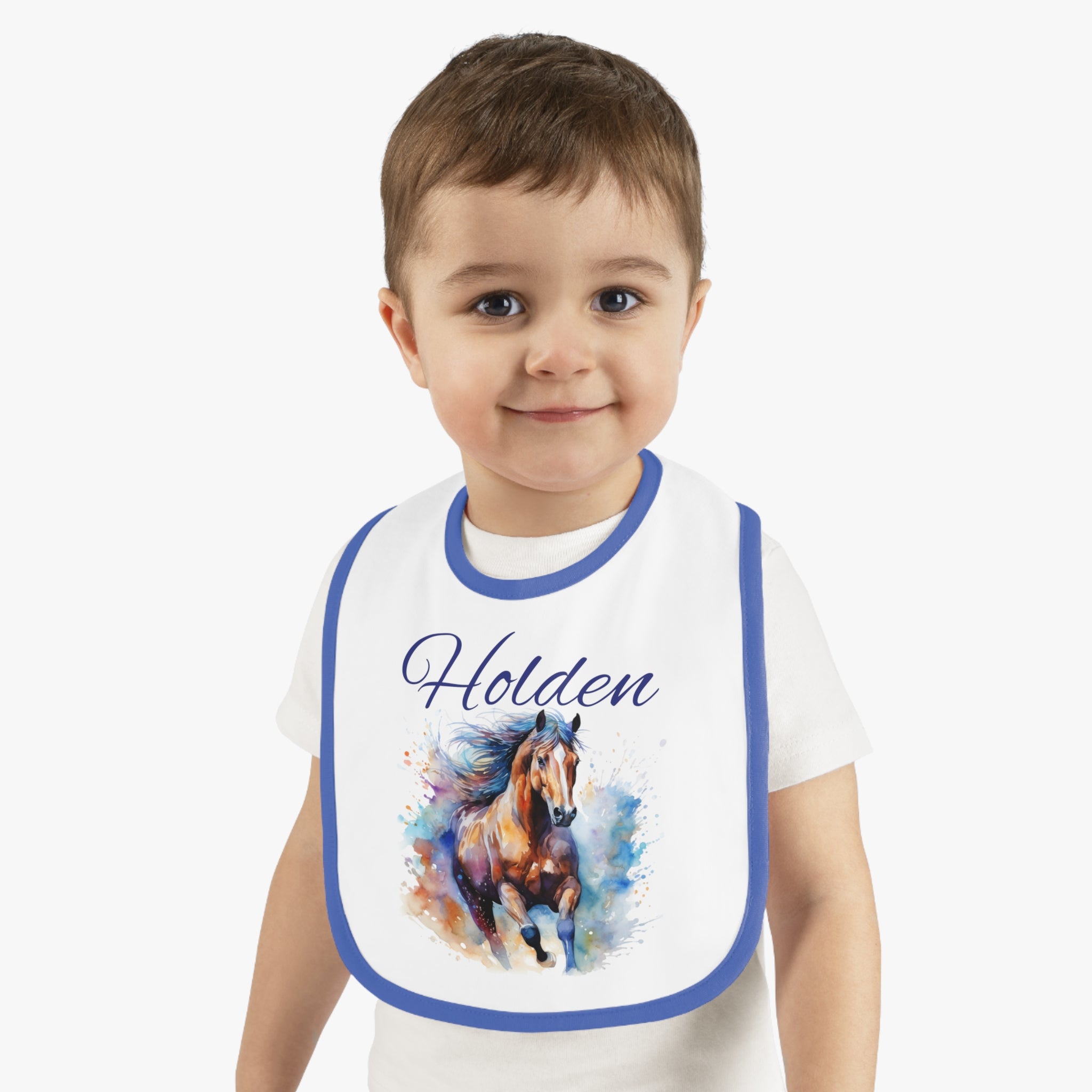 Custom Baby Horse Bib - Personalized  Watercolor Horse Jersey Bib for Infants, Unique Baby Shower Gift,