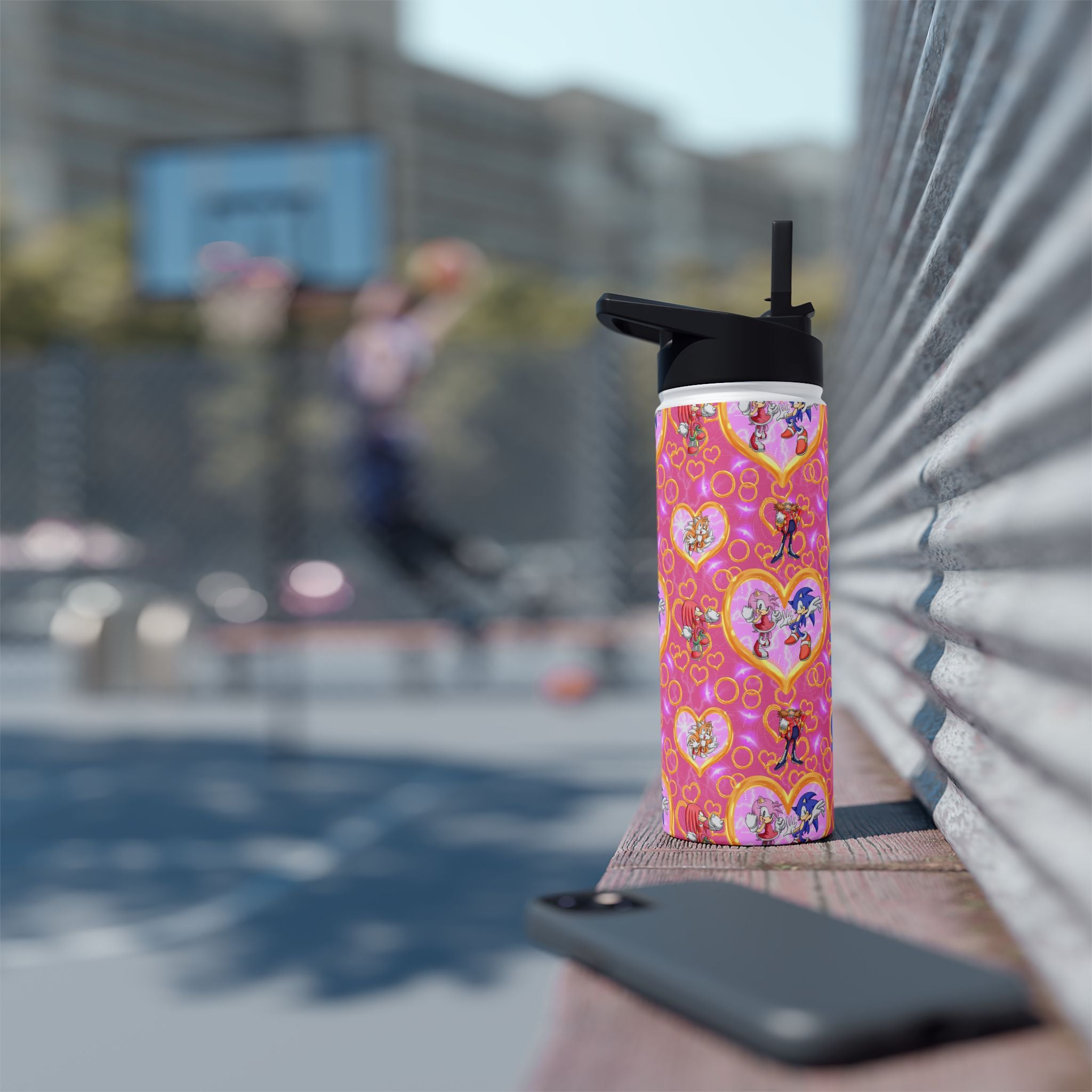 Pink Sonic Personalized Stainless Steel Water Bottle, Kids Drink Bottle, Back to School Shopping, Customizable, Standard Lid