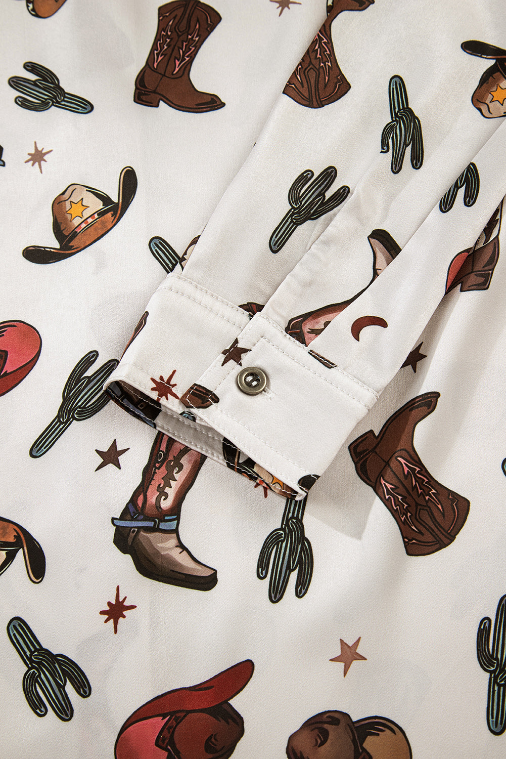 Women’s White Western Print Button Up Shirt – Cowgirl Boots Blouse, Casual Rodeo Top