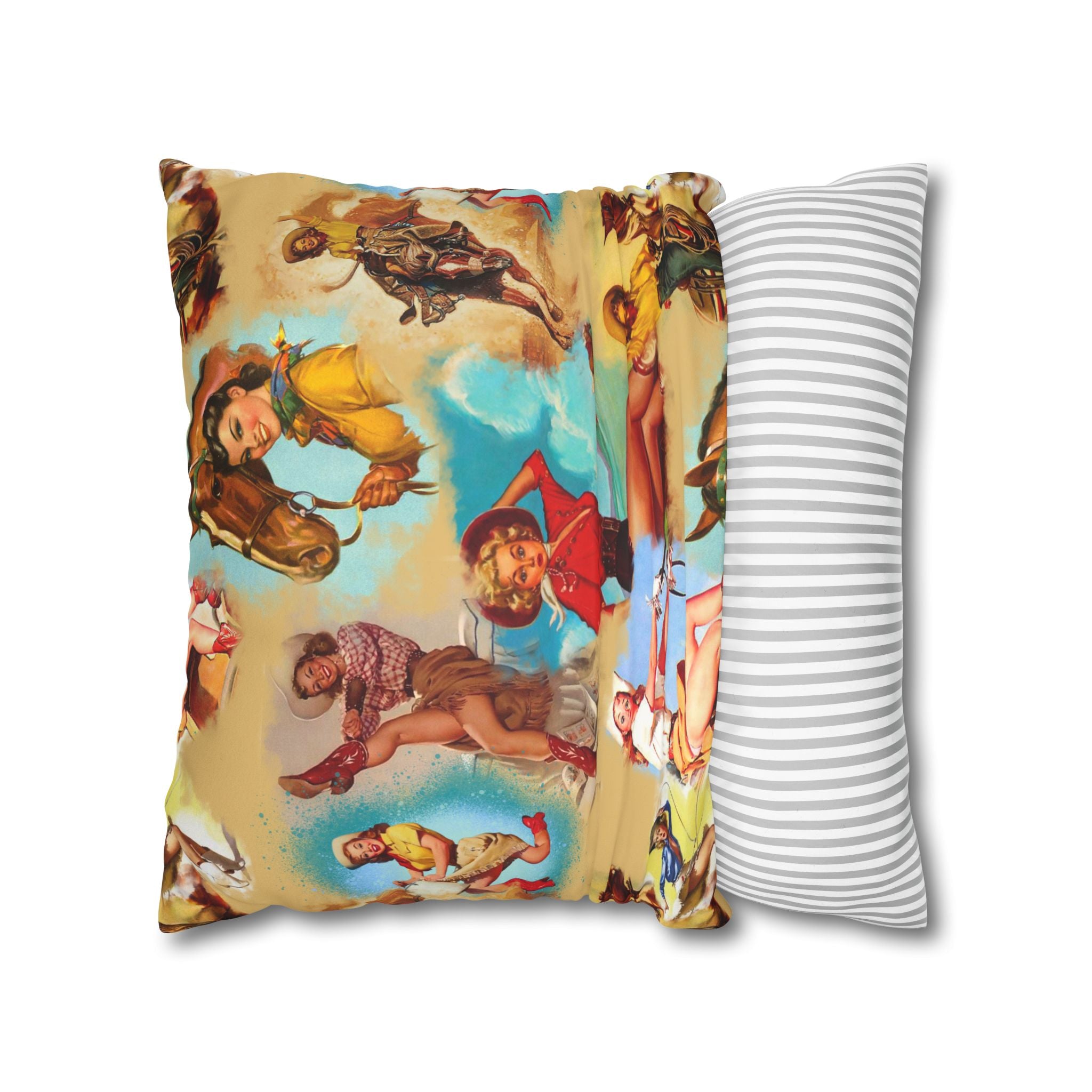 Western VINTAGE Cowgirl Throw Pillow Cover, Retro Western Decor Accent