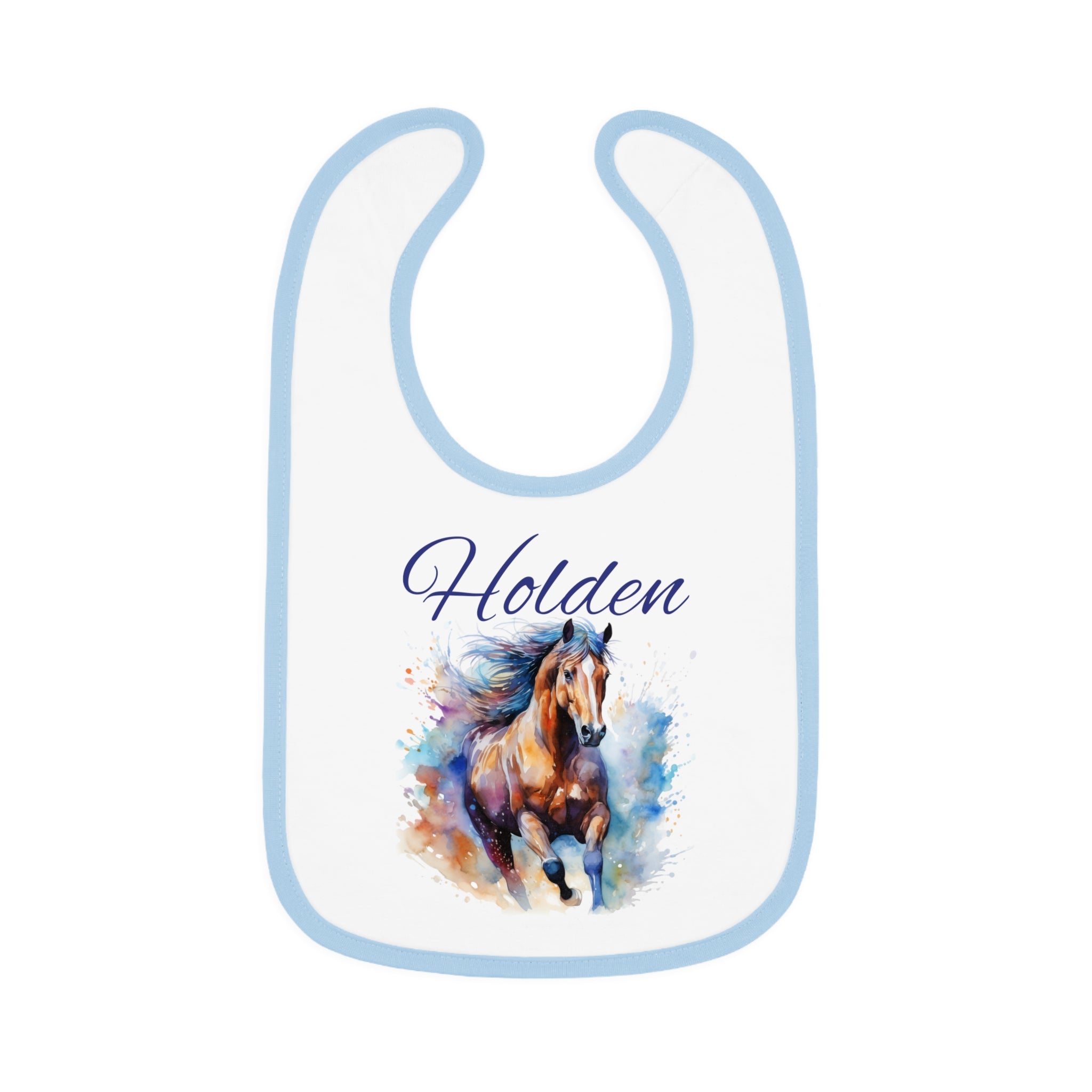 Custom Baby Horse Bib - Personalized  Watercolor Horse Jersey Bib for Infants, Unique Baby Shower Gift,