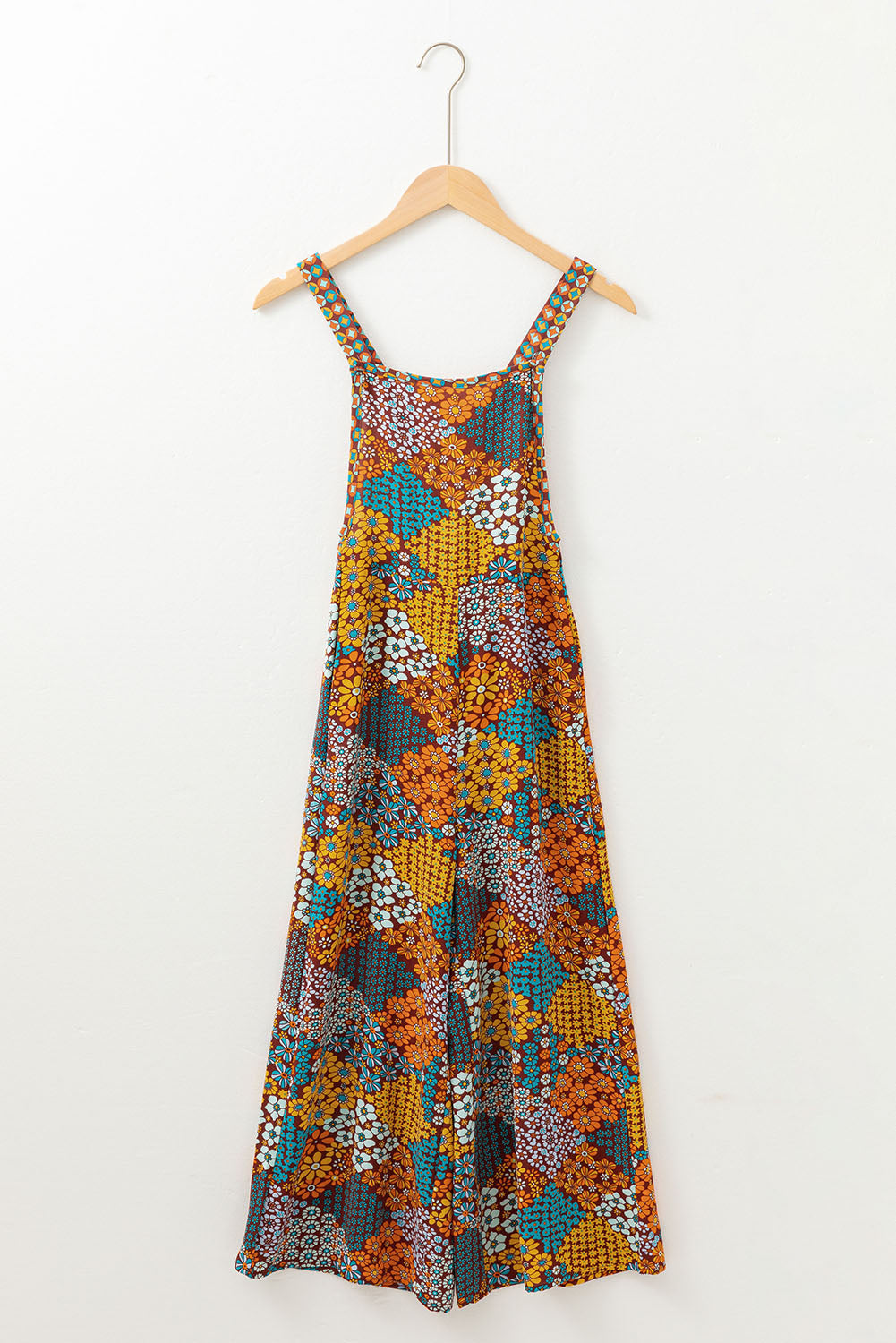 Boho Floral Jumpsuit Overalls | Adjustable Straps & Wide Leg Pants