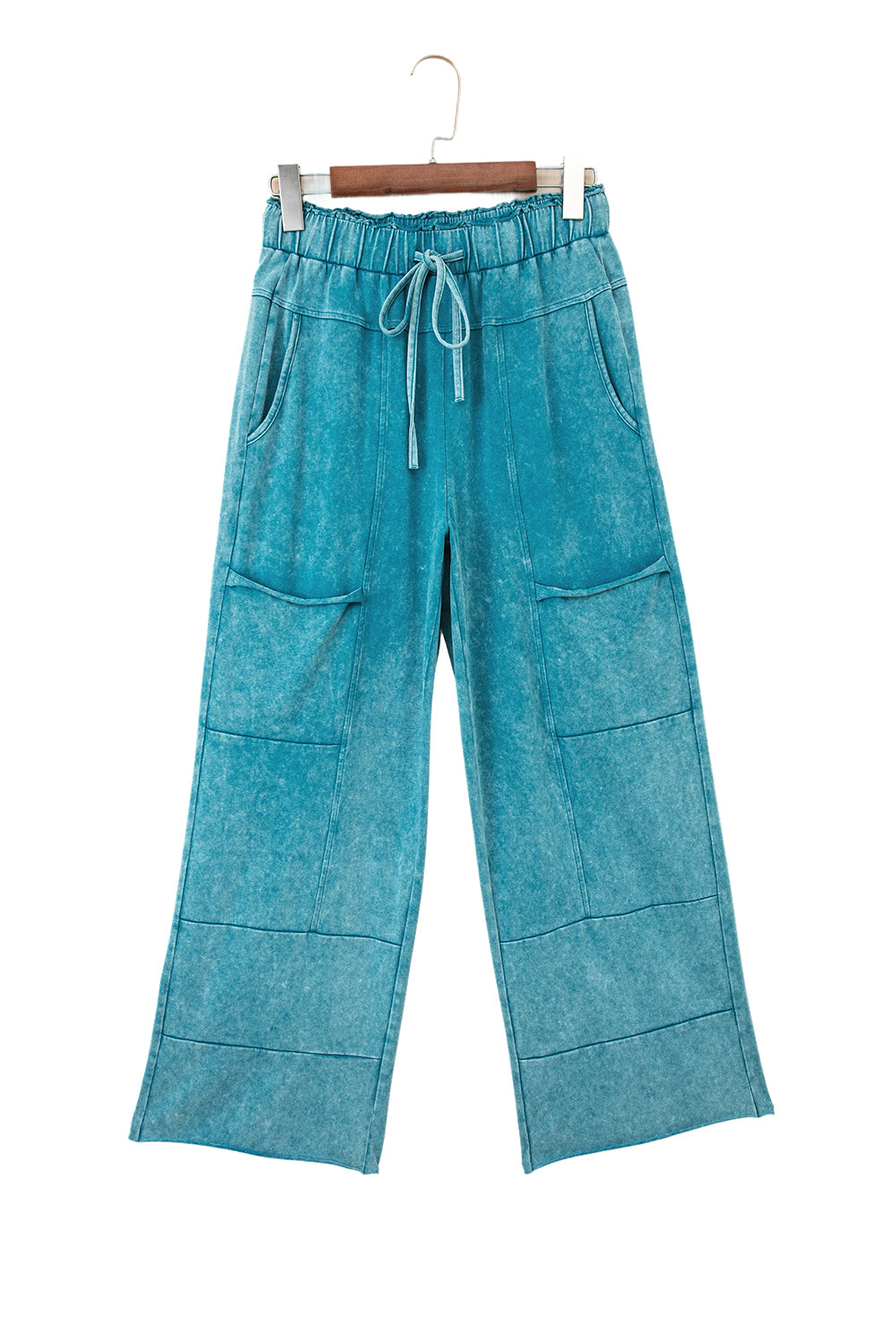 Women’s Mineral Wash Pants | Lace-Up High Waist Raw Hem Patch Pocket Lounge Pants