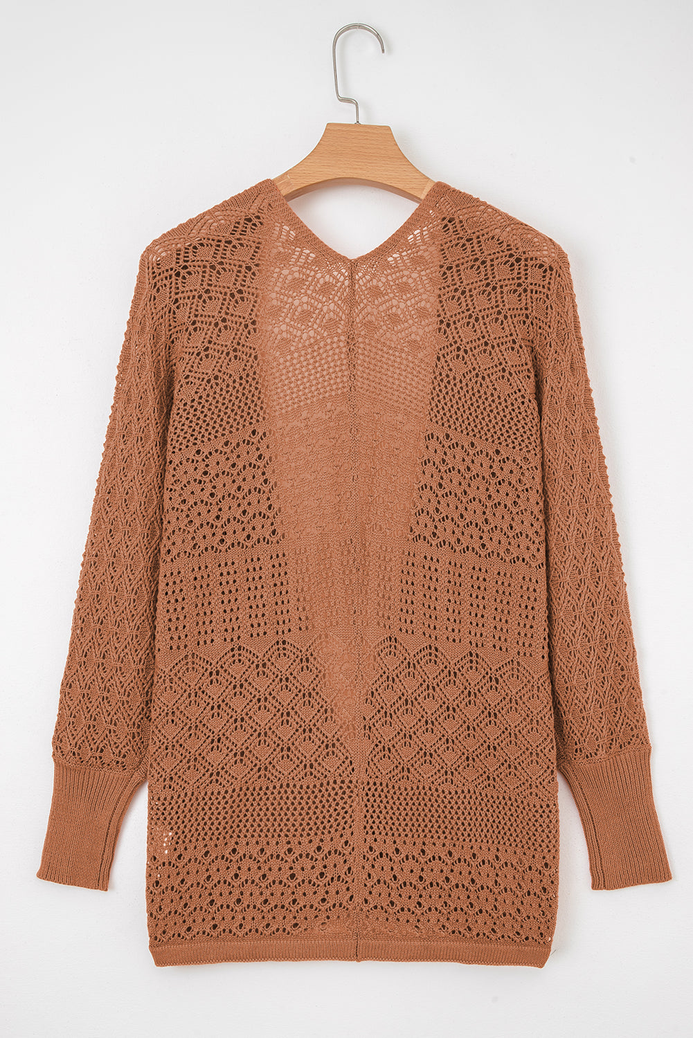 Womens Knit Cardigan – Redwood Burl Mix Pattern, Hollowed Open Front Fall Sweater