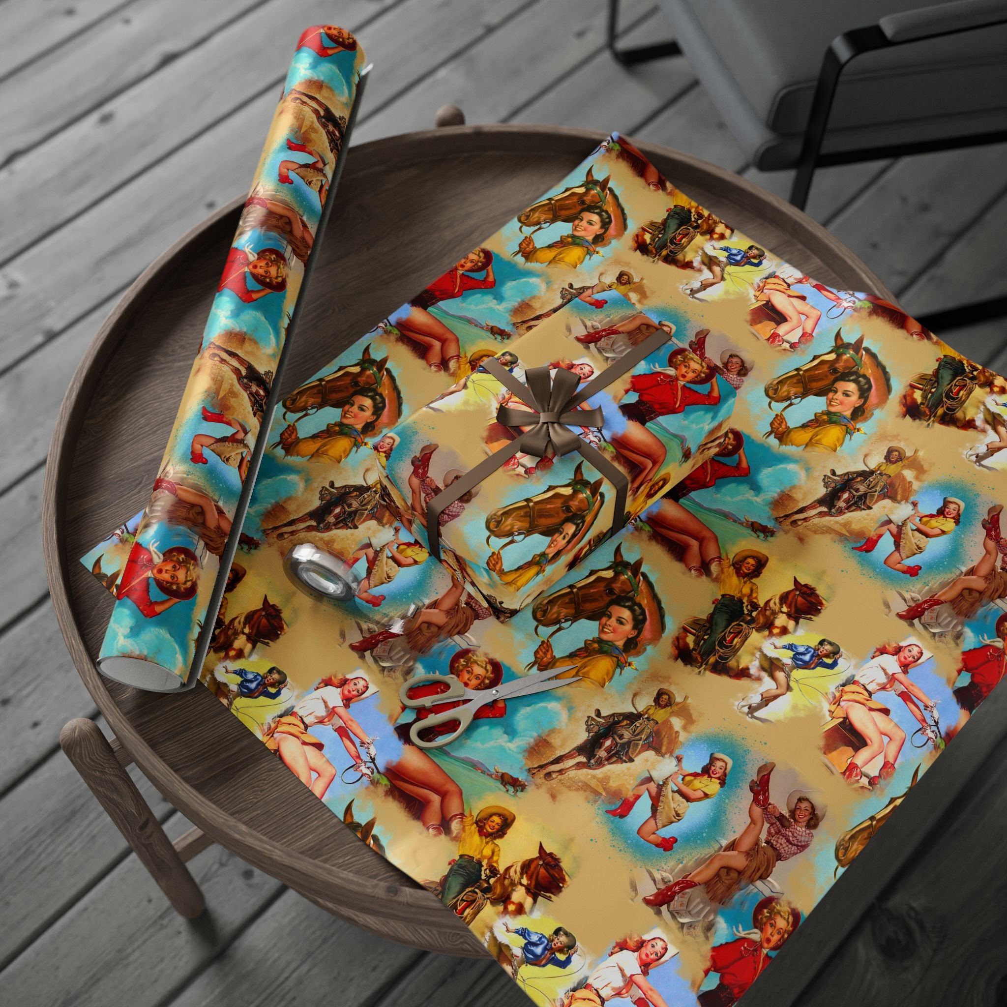 Vintage Cowgirl Wrapping Paper,  Retro Western Gift Wrap for Birthdays, Holidays & Boho Cowgirl Celebrations