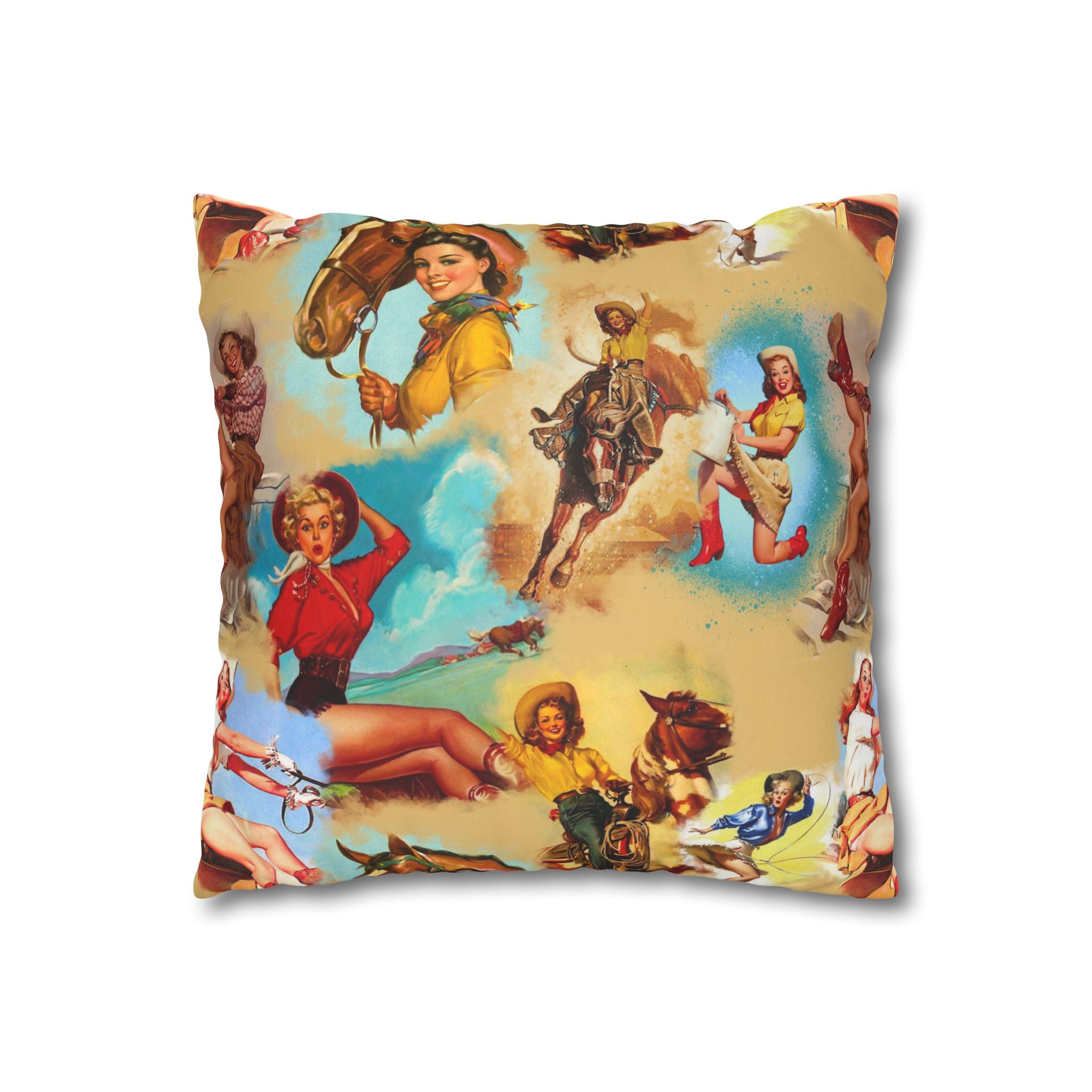 Western VINTAGE Cowgirl Throw Pillow Cover, Retro Western Decor Accent