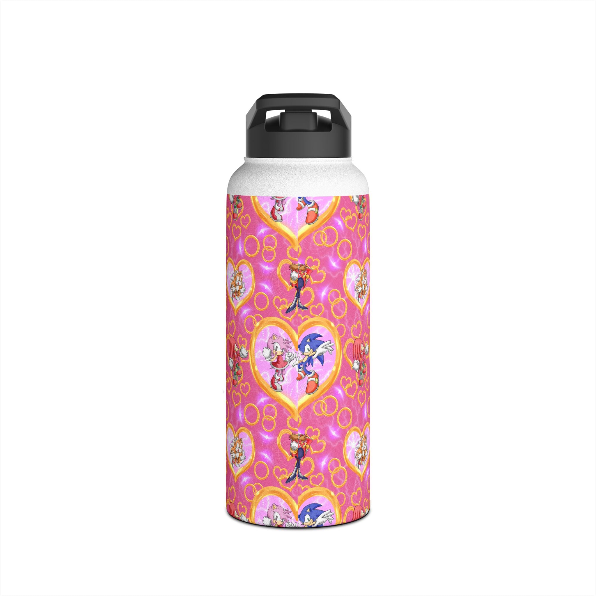 Pink Sonic Personalized Stainless Steel Water Bottle, Kids Drink Bottle, Back to School Shopping, Customizable, Standard Lid