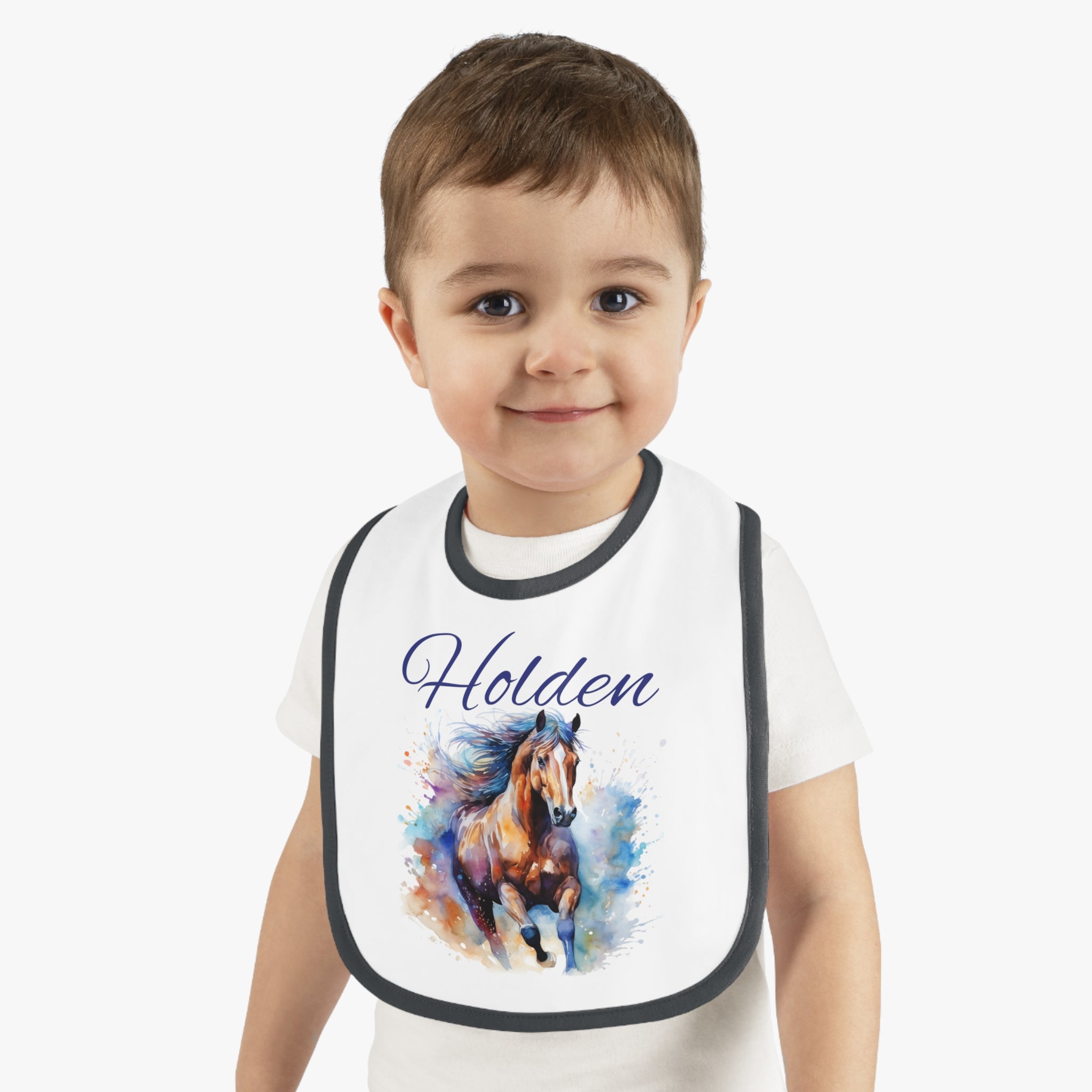 Custom Baby Horse Bib - Personalized  Watercolor Horse Jersey Bib for Infants, Unique Baby Shower Gift,