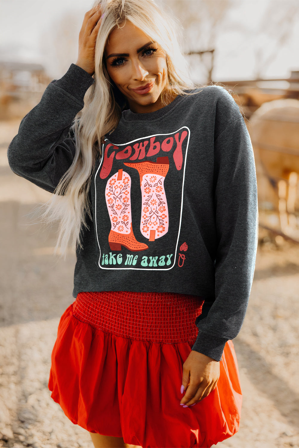 Carbon Grey Cowboy Queen Card Sweatshirt – Drop Shoulder Western Graphic Pullover, Cozy Fleece Rodeo Cowgirl Crewneck Top