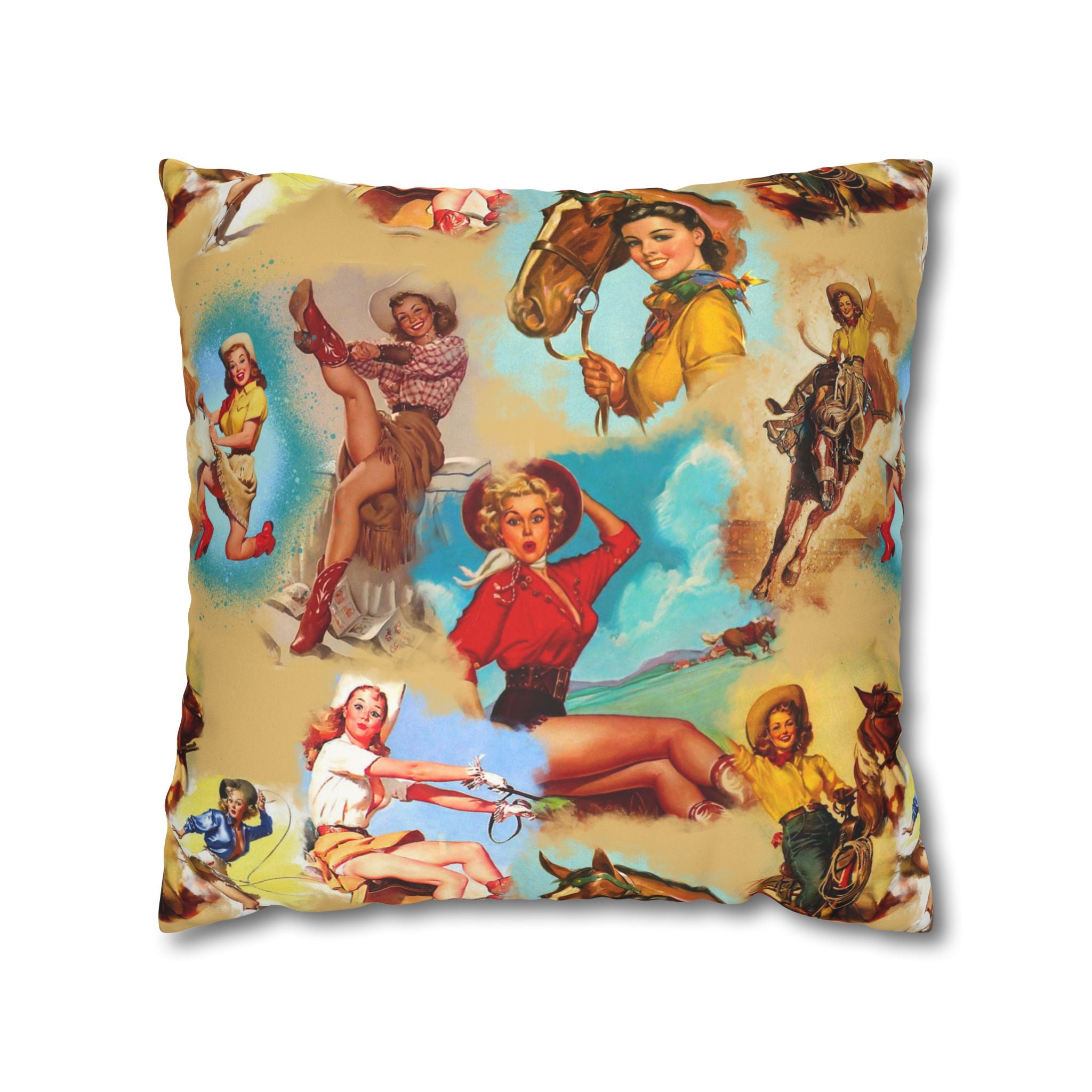 Western VINTAGE Cowgirl Throw Pillow Cover, Retro Western Decor Accent