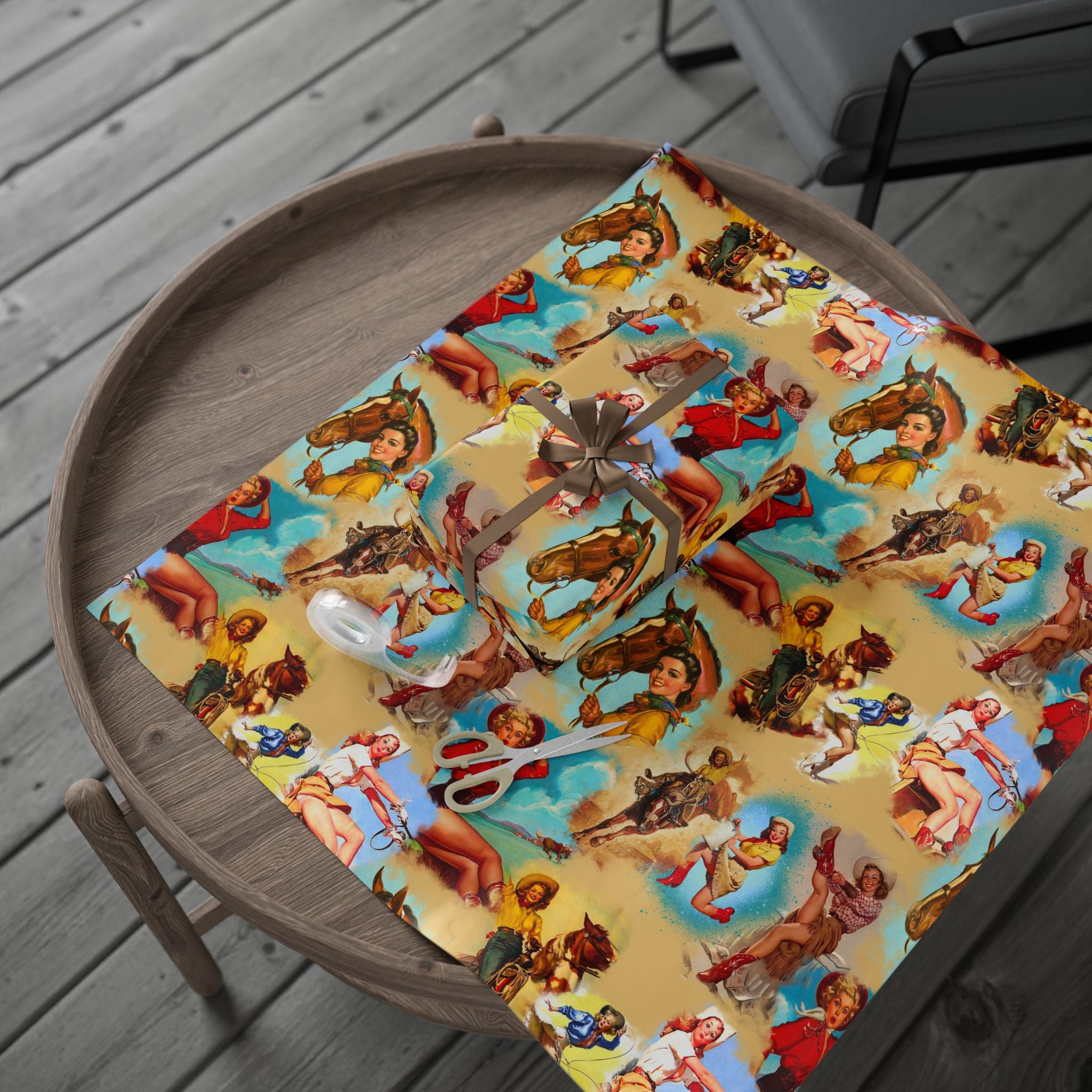 Vintage Cowgirl Wrapping Paper,  Retro Western Gift Wrap for Birthdays, Holidays & Boho Cowgirl Celebrations