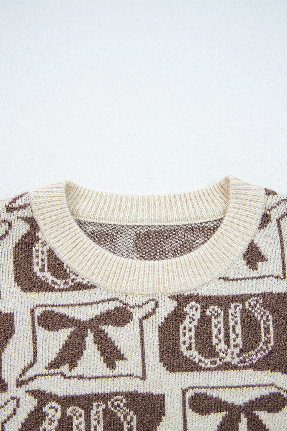 Brown Bows & Horseshoes Western Print Sweater | Cozy Cowgirl Knit Pullover