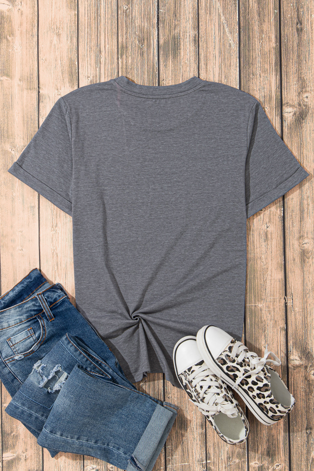 Gray Rodeo Poker T-Shirt | Western Bucking Horse Tee with Checkered Spades Graphic