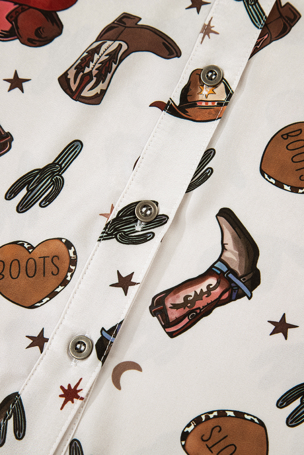 Women’s White Western Print Button Up Shirt – Cowgirl Boots Blouse, Casual Rodeo Top