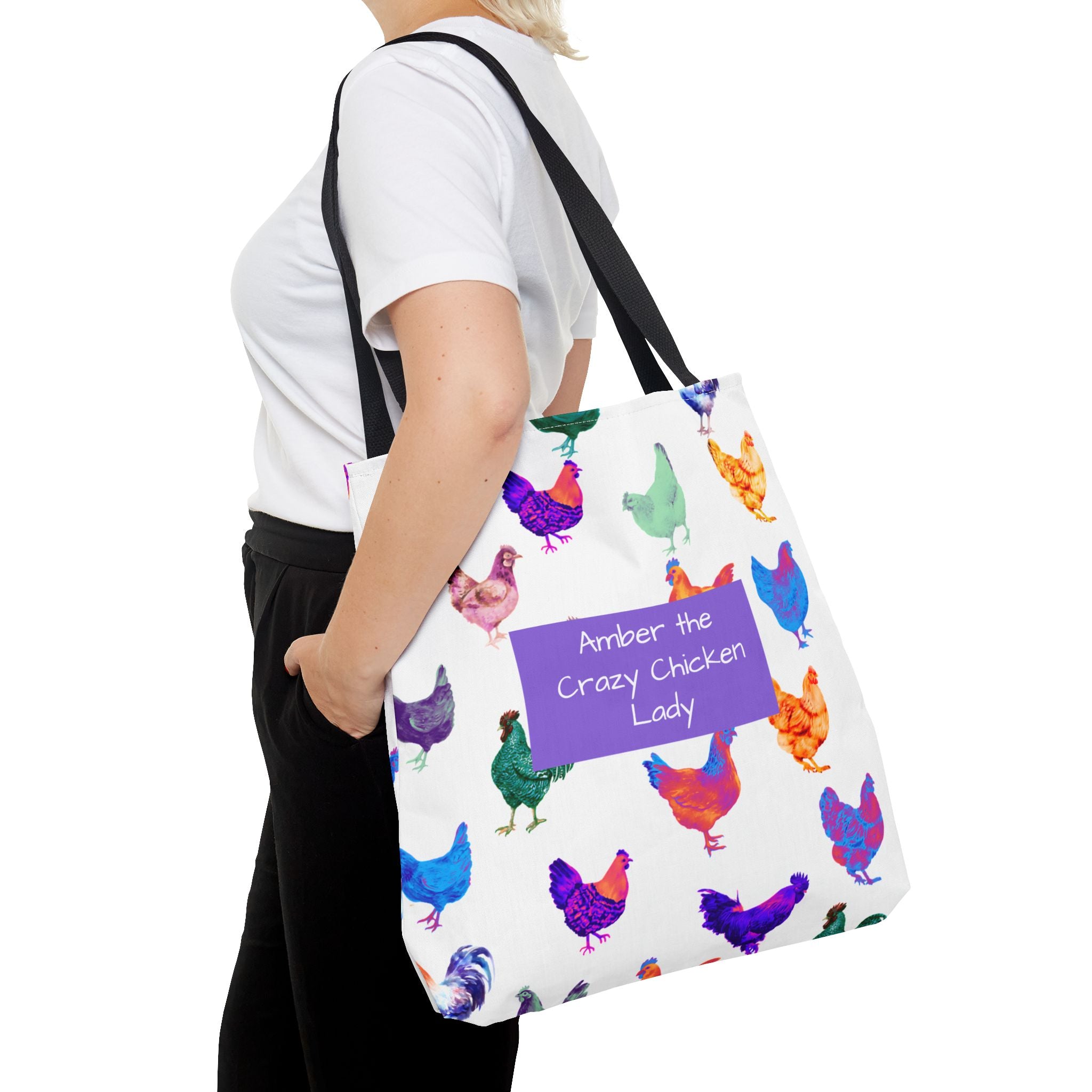 Personalized CRAZY CHICKEN LADY Tote Bag, ,  Custom Name Gift for Chicken Lovers,