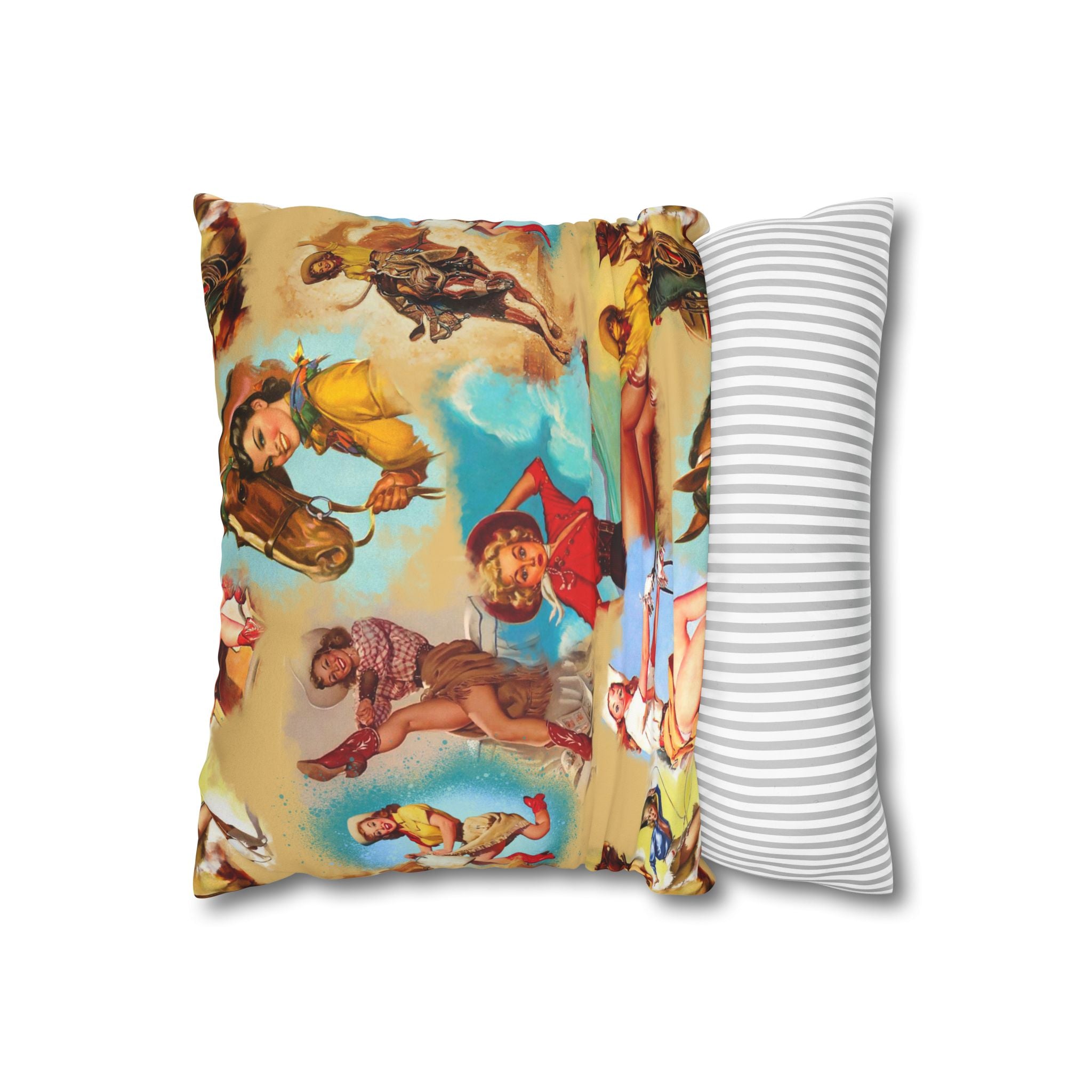 Western VINTAGE Cowgirl Throw Pillow Cover, Retro Western Decor Accent