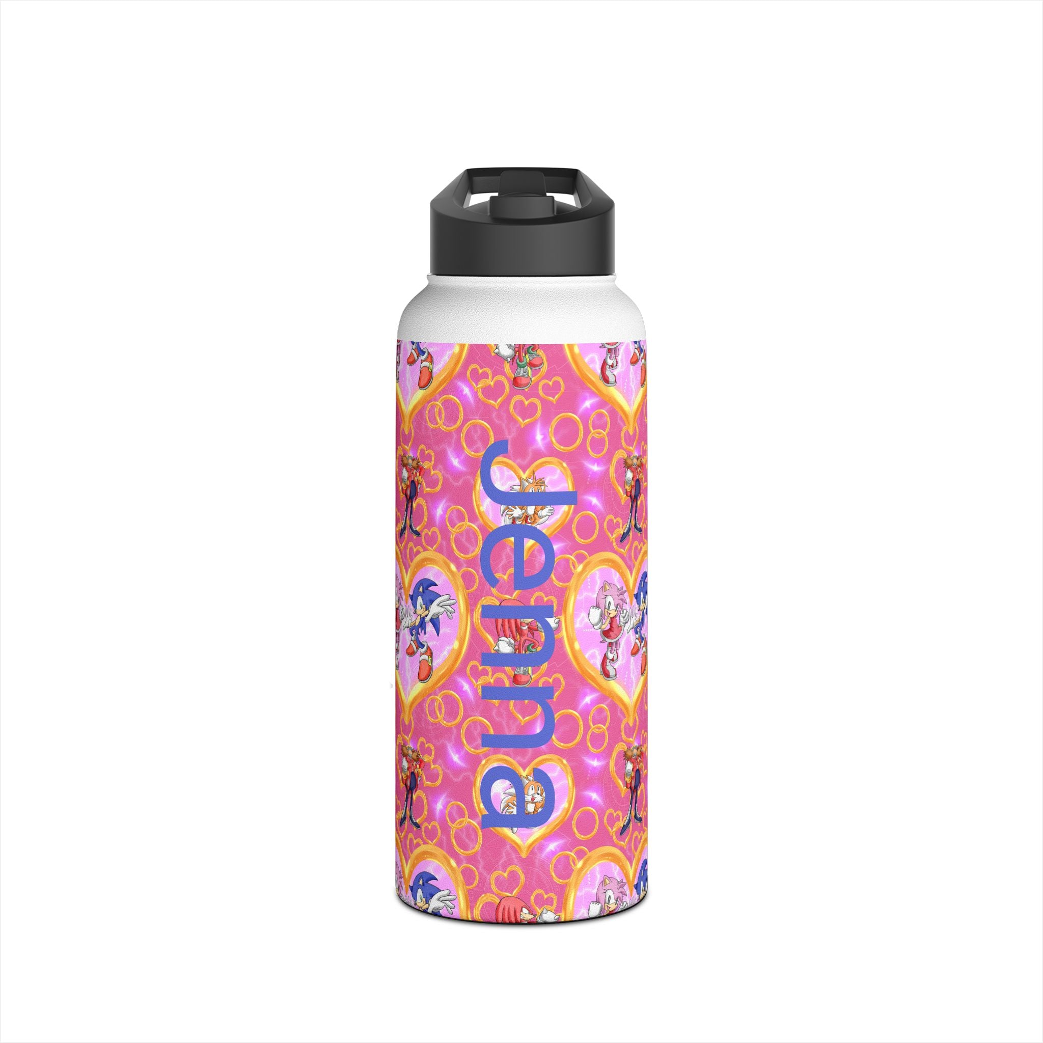 Pink Sonic Personalized Stainless Steel Water Bottle, Kids Drink Bottle, Back to School Shopping, Customizable, Standard Lid