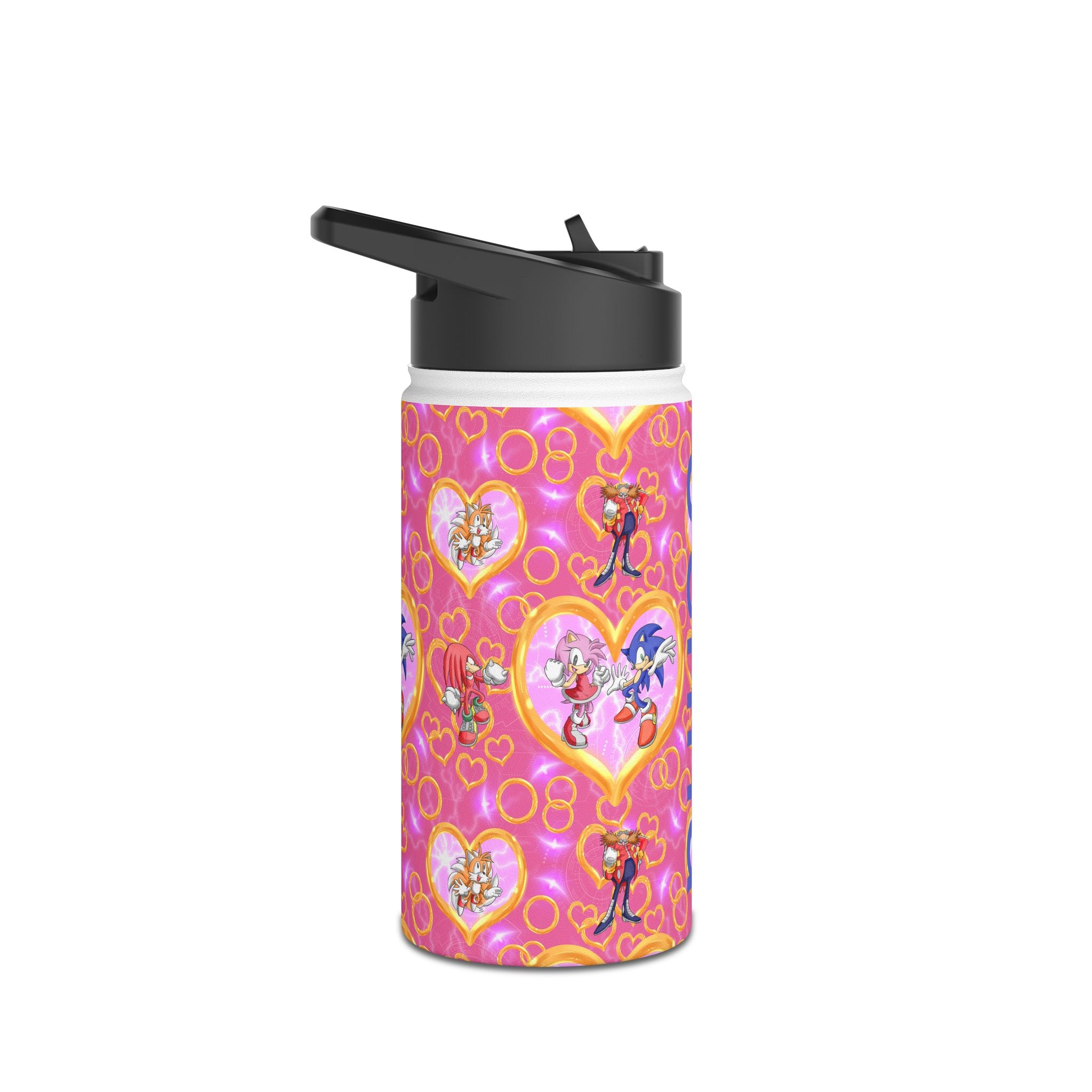 Pink Sonic Personalized Stainless Steel Water Bottle, Kids Drink Bottle, Back to School Shopping, Customizable, Standard Lid