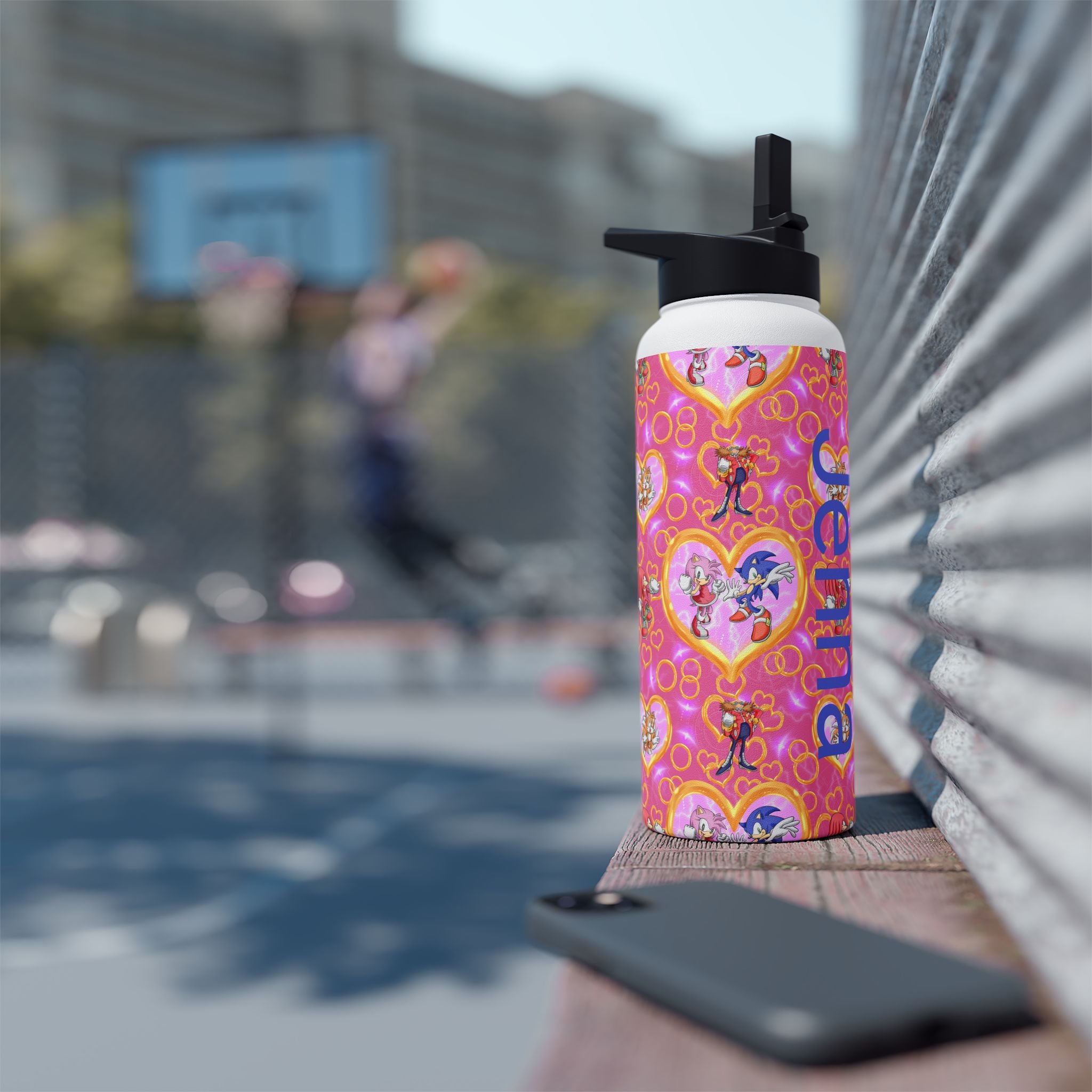 Pink Sonic Personalized Stainless Steel Water Bottle, Kids Drink Bottle, Back to School Shopping, Customizable, Standard Lid