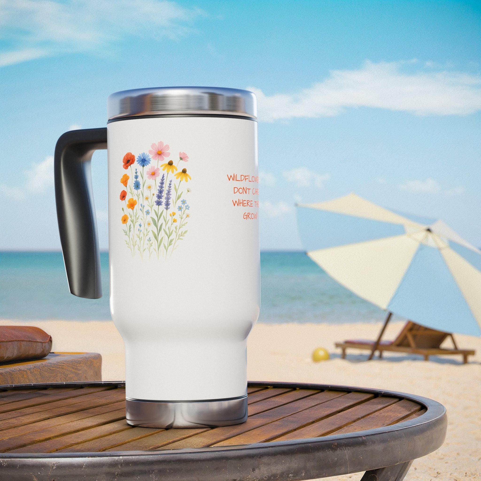 CUSTOM NAME Wildflower Travel Mug, Floral Stainless Steel Coffee Cup