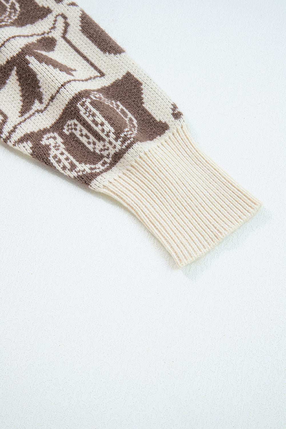 Brown Bows & Horseshoes Western Print Sweater | Cozy Cowgirl Knit Pullover