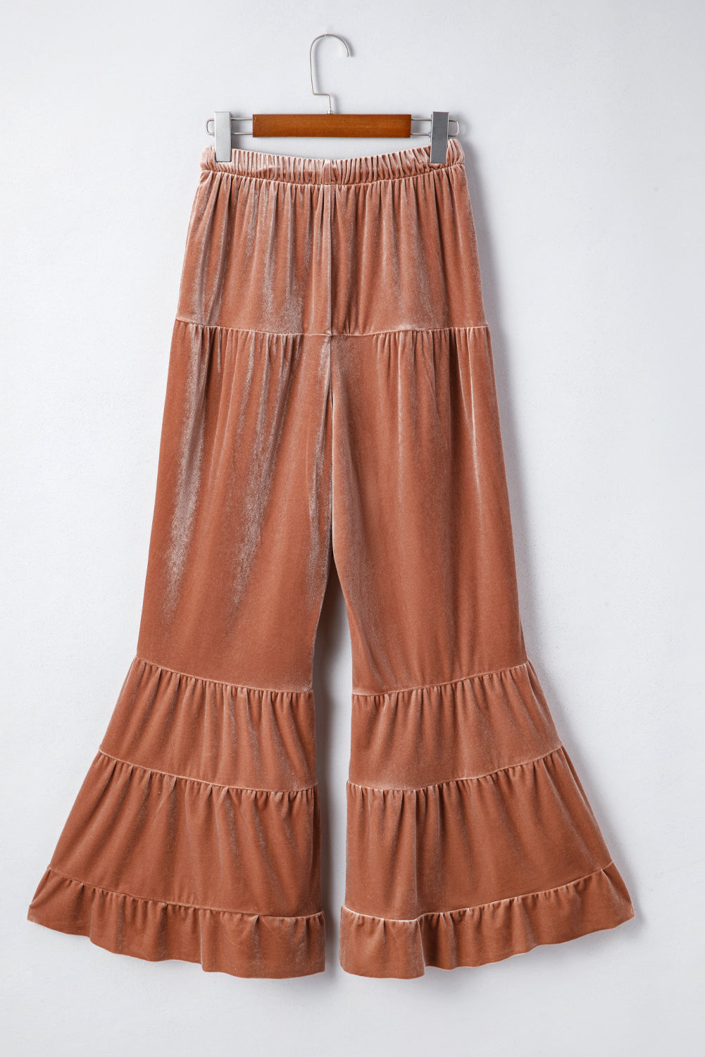 Women’s Brown Mineral Wash Bell Bottom Pants | High Waist Lace-Up Tiered Flare Pants