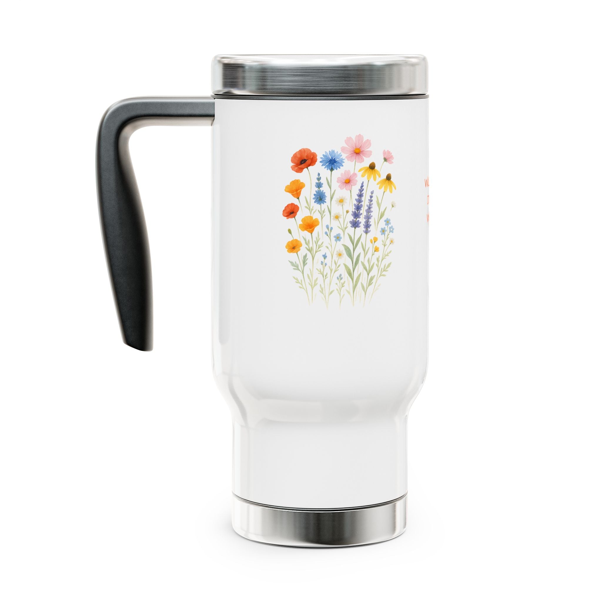 CUSTOM NAME Wildflower Travel Mug, Floral Stainless Steel Coffee Cup