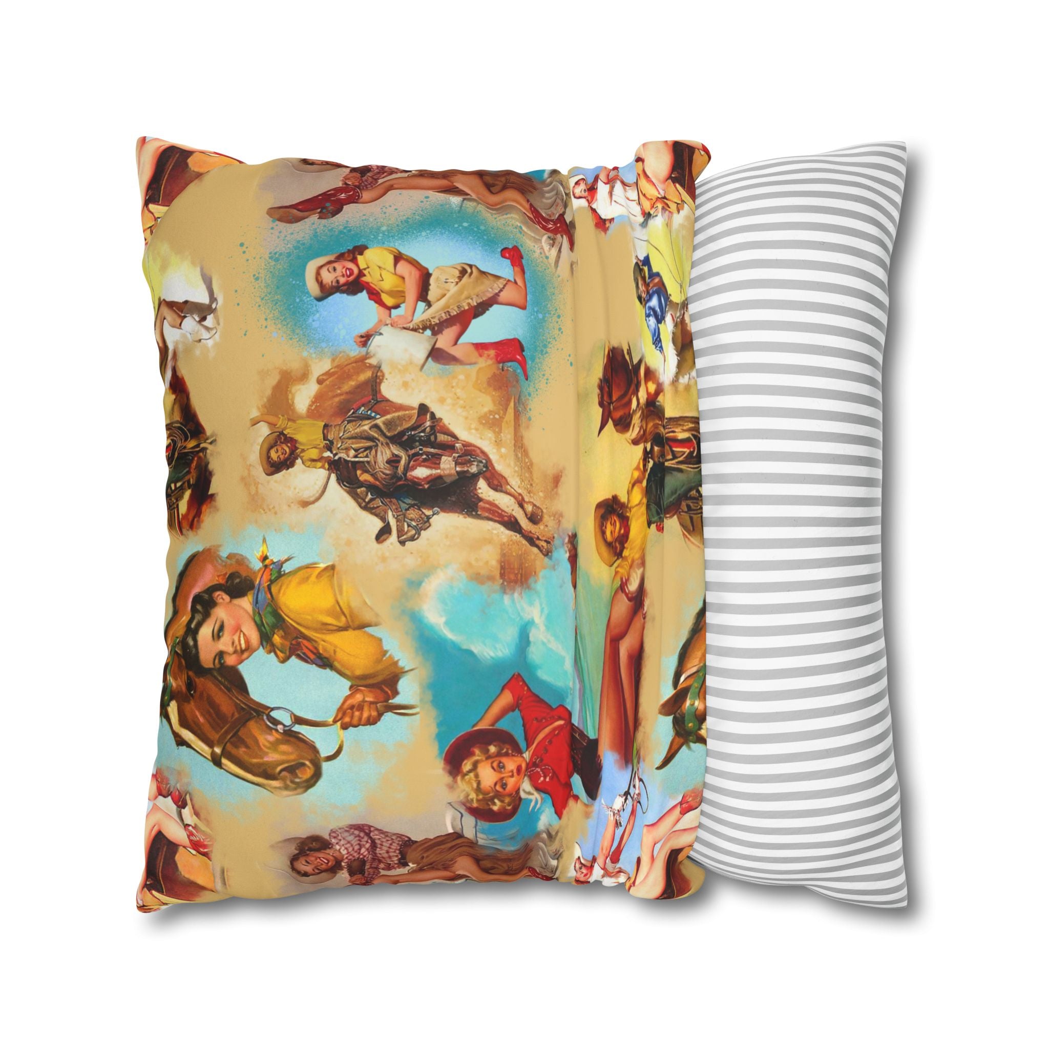 Western VINTAGE Cowgirl Throw Pillow Cover, Retro Western Decor Accent