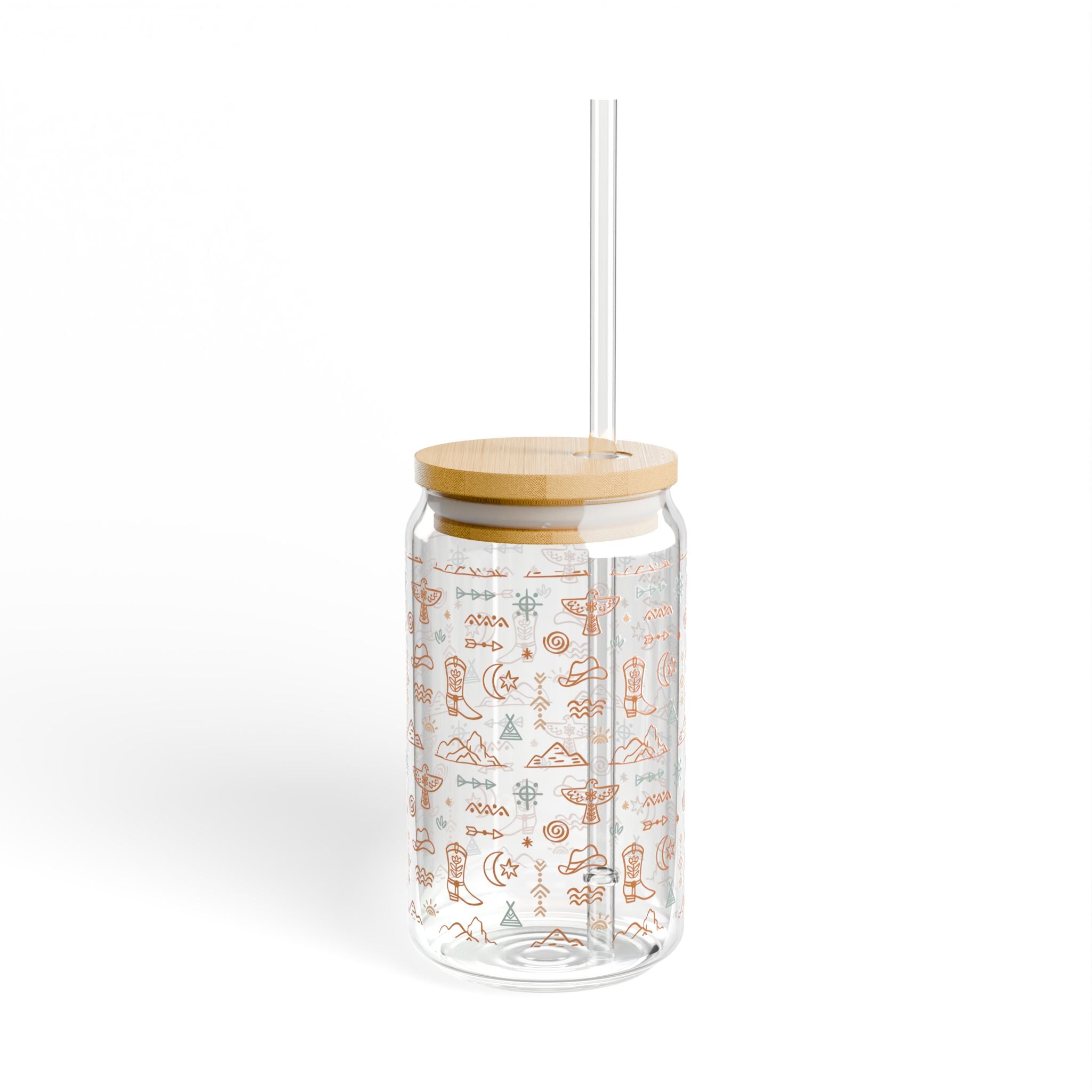 Western Glass Tumbler,  Iced Tea Glass 16oz, Eco Friendly Drinkware, Boho Western Gift, Mountain Arrows Print, Cowgirl Tumbler