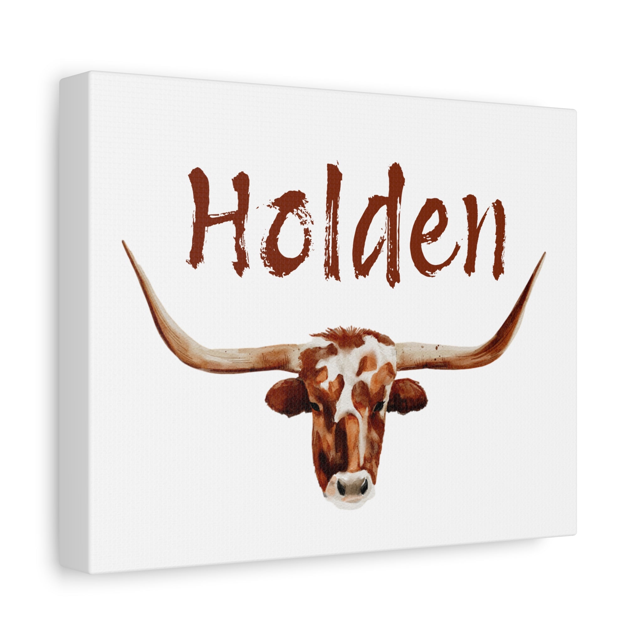 Personalized Watercolor Longhorn Canvas Wall Art,  Cowboy Name Print, Boys Room Decor, Western Nursery Art, Rustic Texas Longhorn