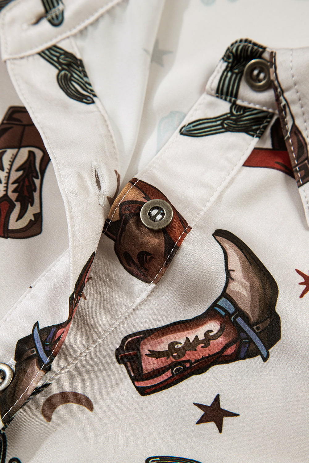 Women’s White Western Print Button Up Shirt – Cowgirl Boots Blouse, Casual Rodeo Top