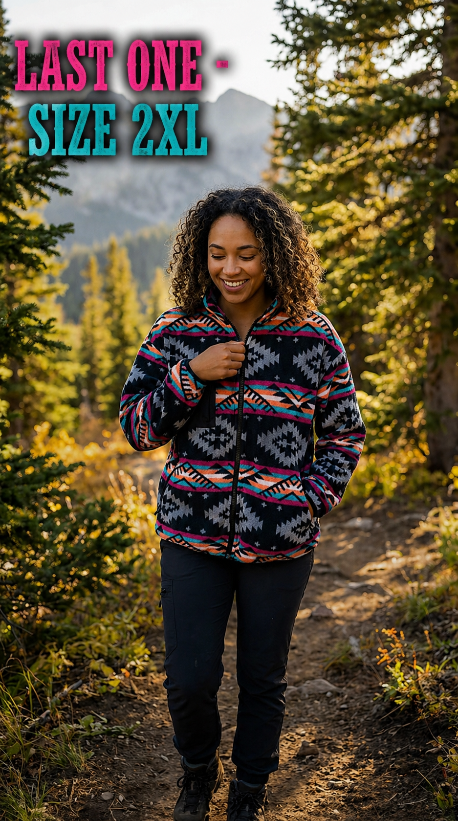 Aztec Fleece Zip-Up Jacket | Western Fleece Sweatshirt Jacket Women | Southwestern Aztec Jacket

LAST ONE — SIZE 2XL

My go-to fleece sweatshirt jacket and perfect for spring! It’s as comfortable as it is cute. This Western Aztec fleece zip-up features a vibrant print in black, grey, hot pink, orange, and turquoise that really stands out while still being easy to wear every day.

The full zip design makes it ideal for changing weather — warm, cozy, and lightweight without feeling bulky.