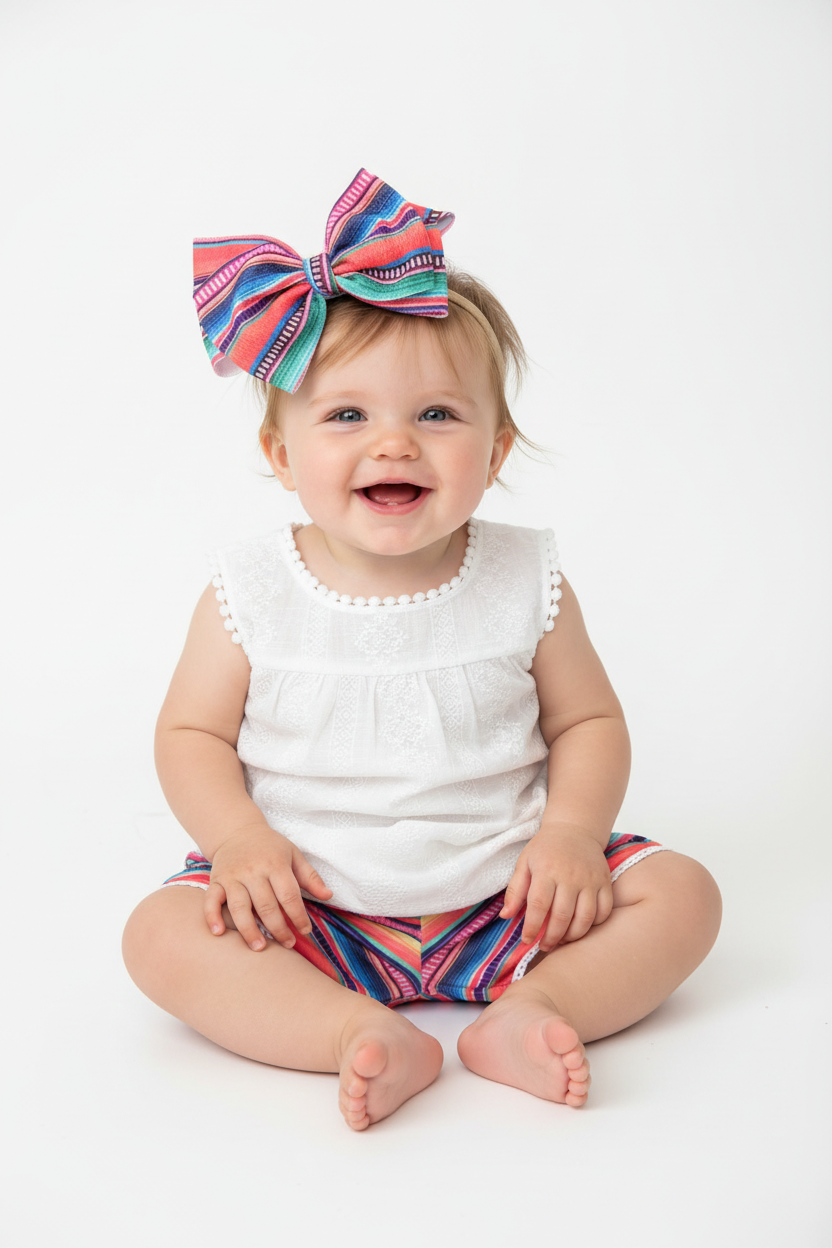 Girls Pink Serape Stripe Shorts, Lace Hem Boutique Baby Cowgirl Apparel
