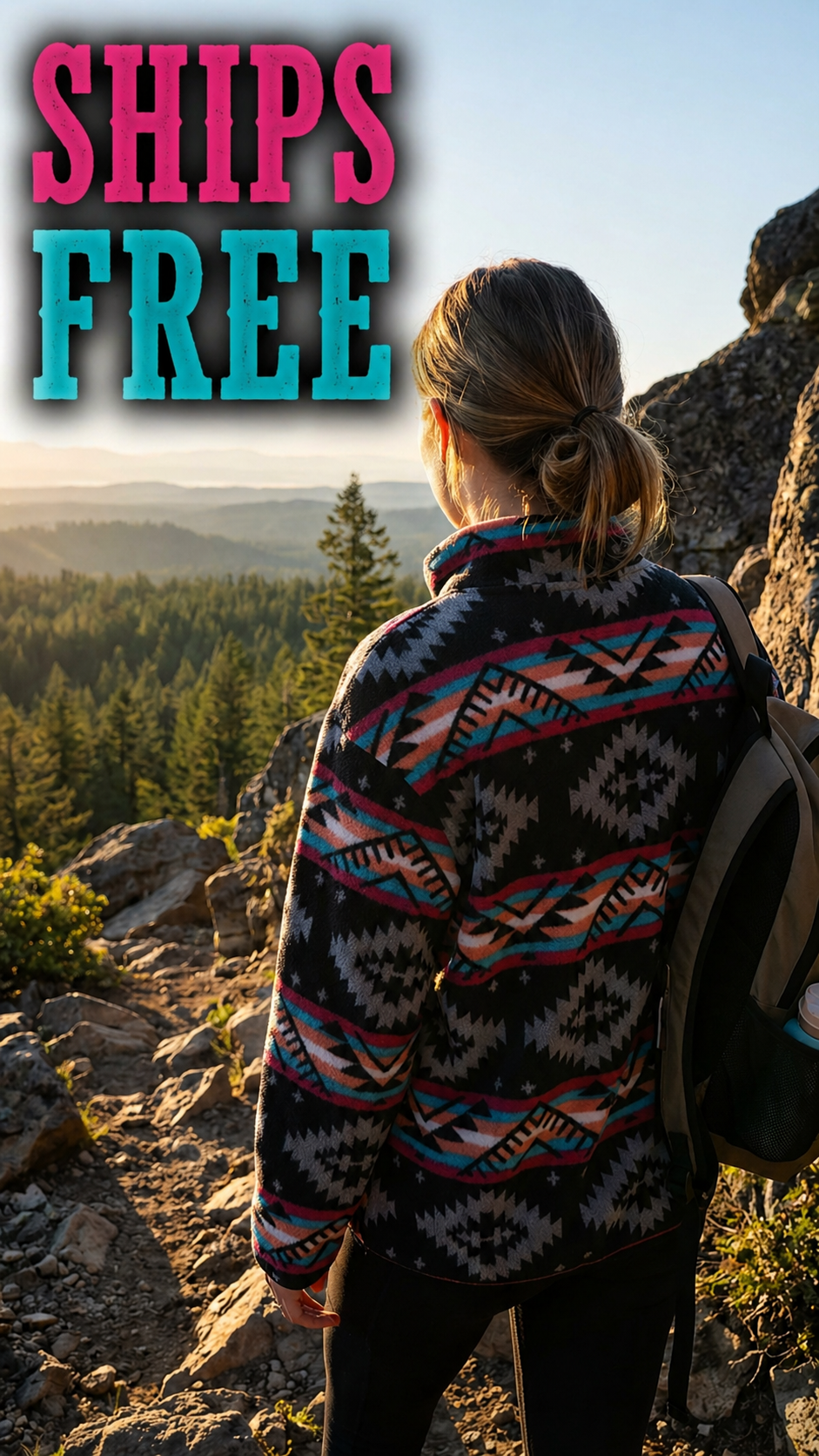 WOMEN HIKING WEARING Aztec Fleece Zip-Up Jacket | Western Fleece Sweatshirt Jacket Women | Southwestern Aztec Jacket