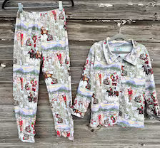 Adult Cowboy Santa Christmas Pajamas, Matching Western Family PJs