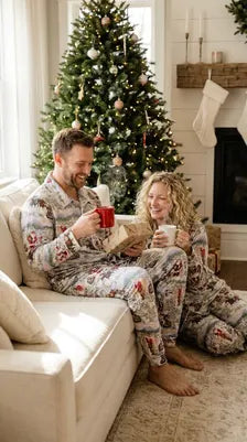 Adult Cowboy Santa Christmas Pajamas, Matching Western Family PJs