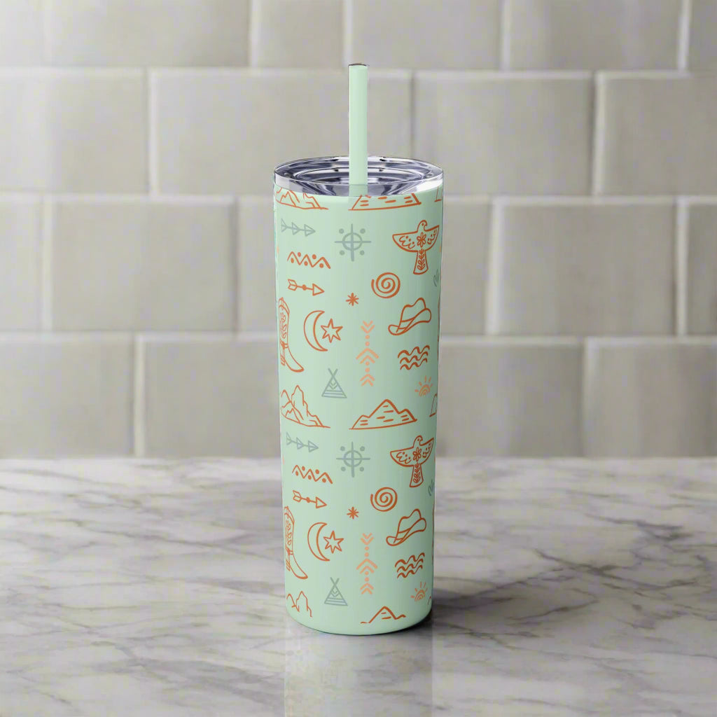 COWGIRL TUMBLER, SLINNY TUMBLER WITH MATCHING STRAW