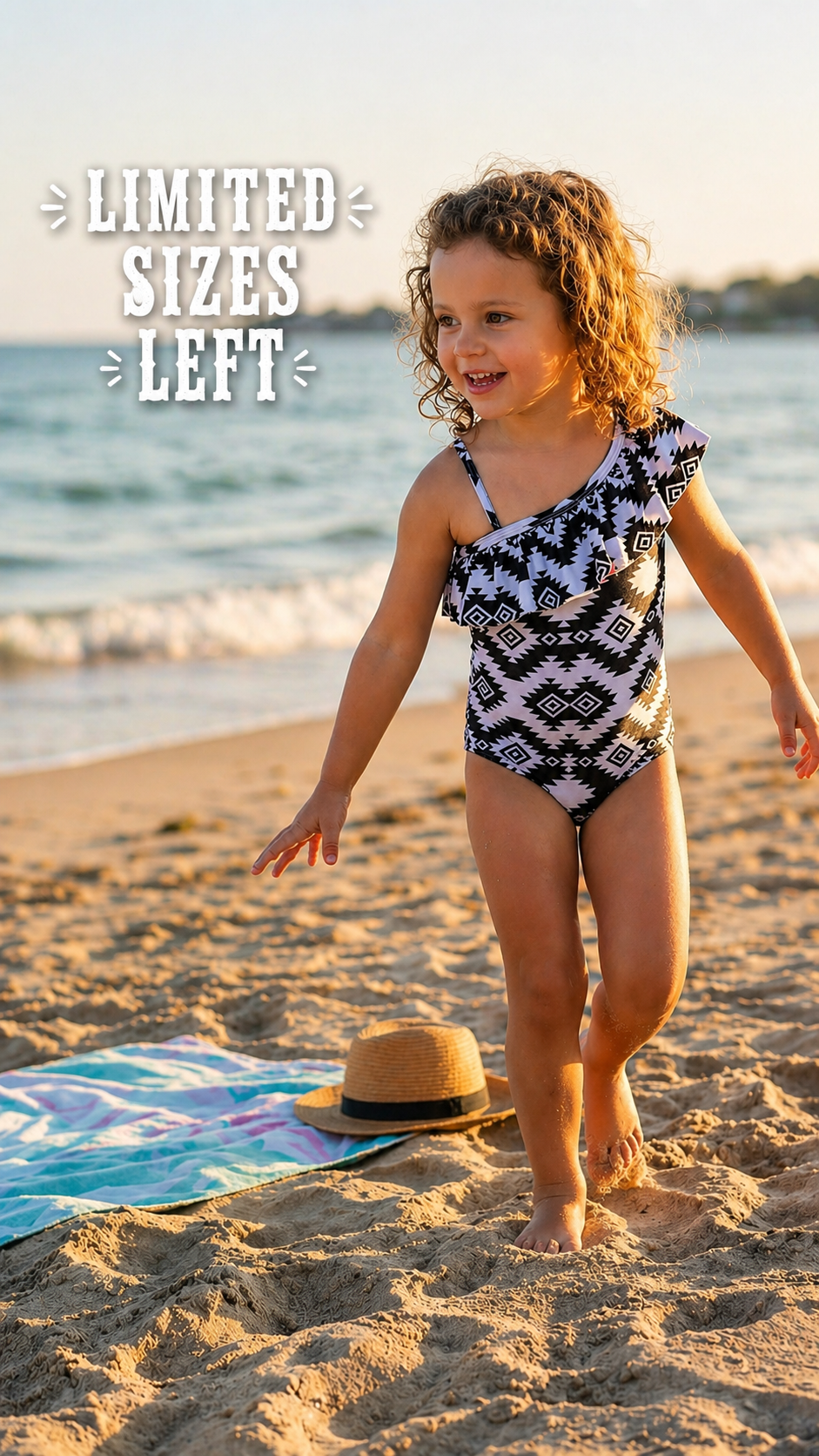 Western Black &amp; White Aztec Swimsuits for Kids, Matching Kids Swimsuits