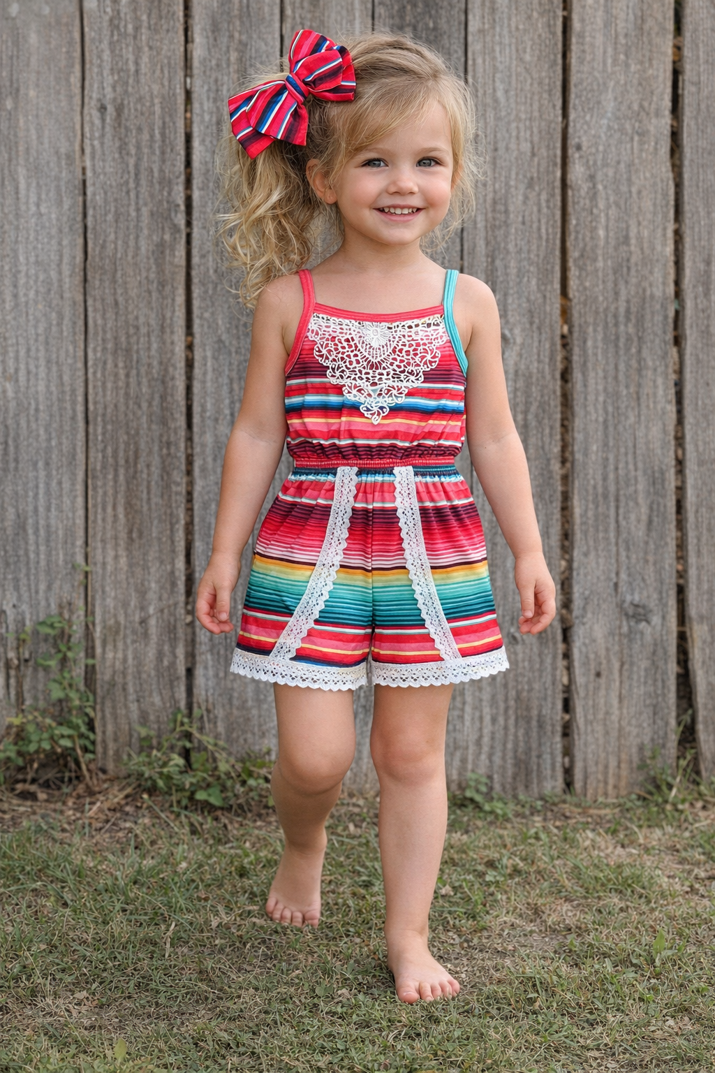 Fiesta Serape Cowgirl Romper | Three-esta Birthday Outfit | Girls Western Birthday Romper 14-16 / multi-colored Fiesta Serape Cowgirl Romper | Three-esta Birthday Outfit | Girls Western Birthday Romper 14-16 / multi-colored
