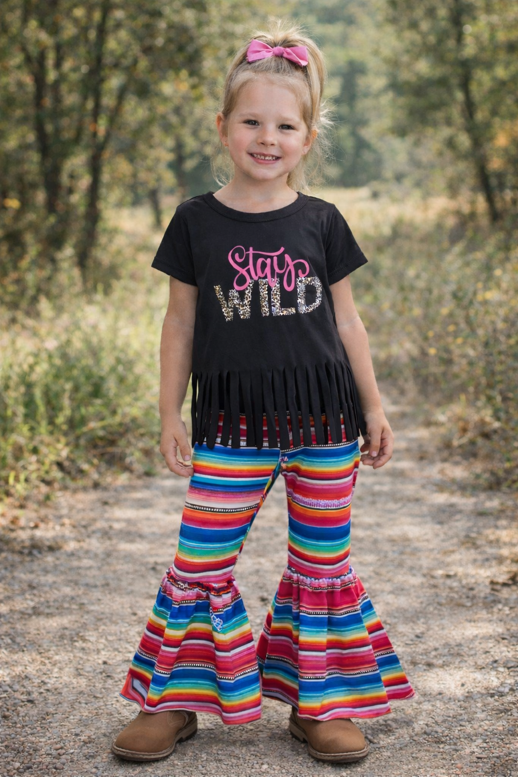 Stay Wild Girls Bell Bottom Outfit | Serape Cowgirl Flares Set