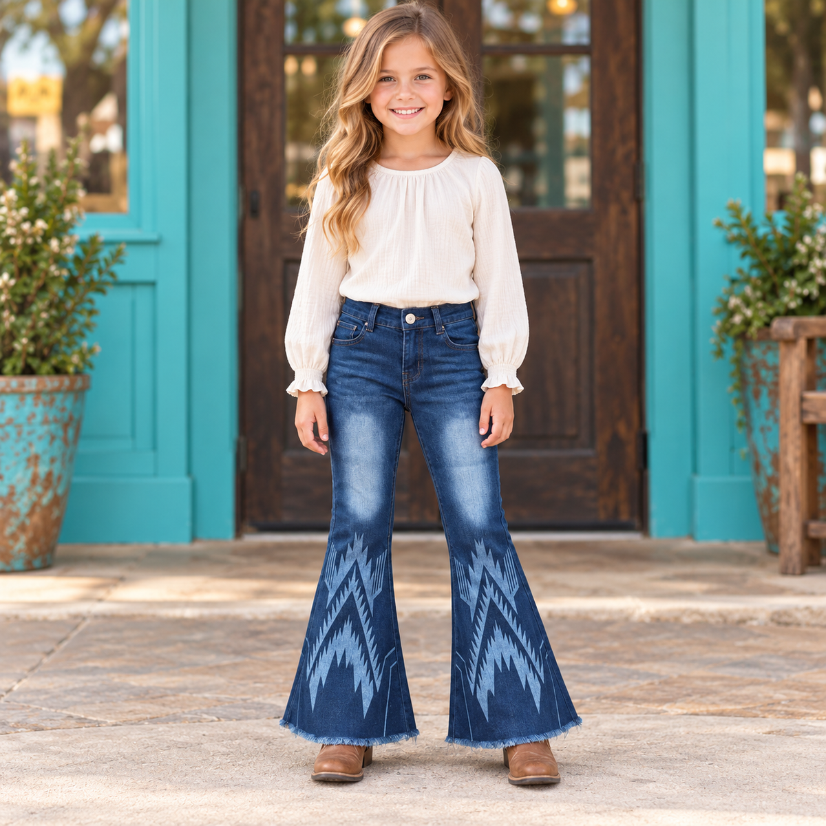 Girls Western Bell Bottom Jeans | Southwestern Flare Pants