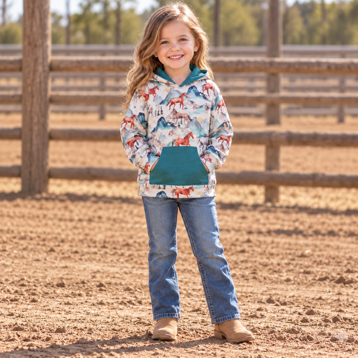 Girls Horse Hoodie, Western Horse Pullover