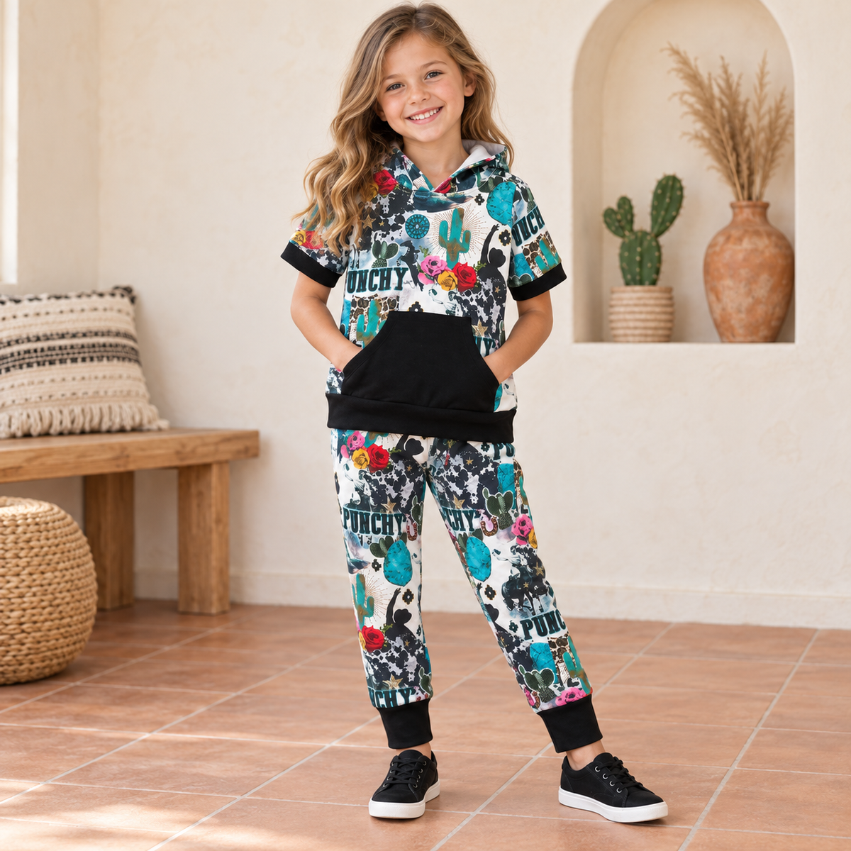 Girls Cowgirl Hoodie & Jogger Set – Kids Punchy Western Outfit