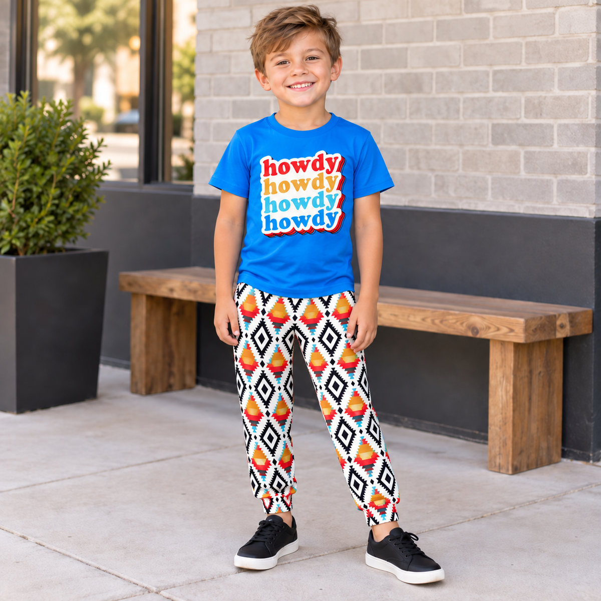 Boys Western Outfit, Howdy Shirt and Jogger Pants, Kids Two Piece Set