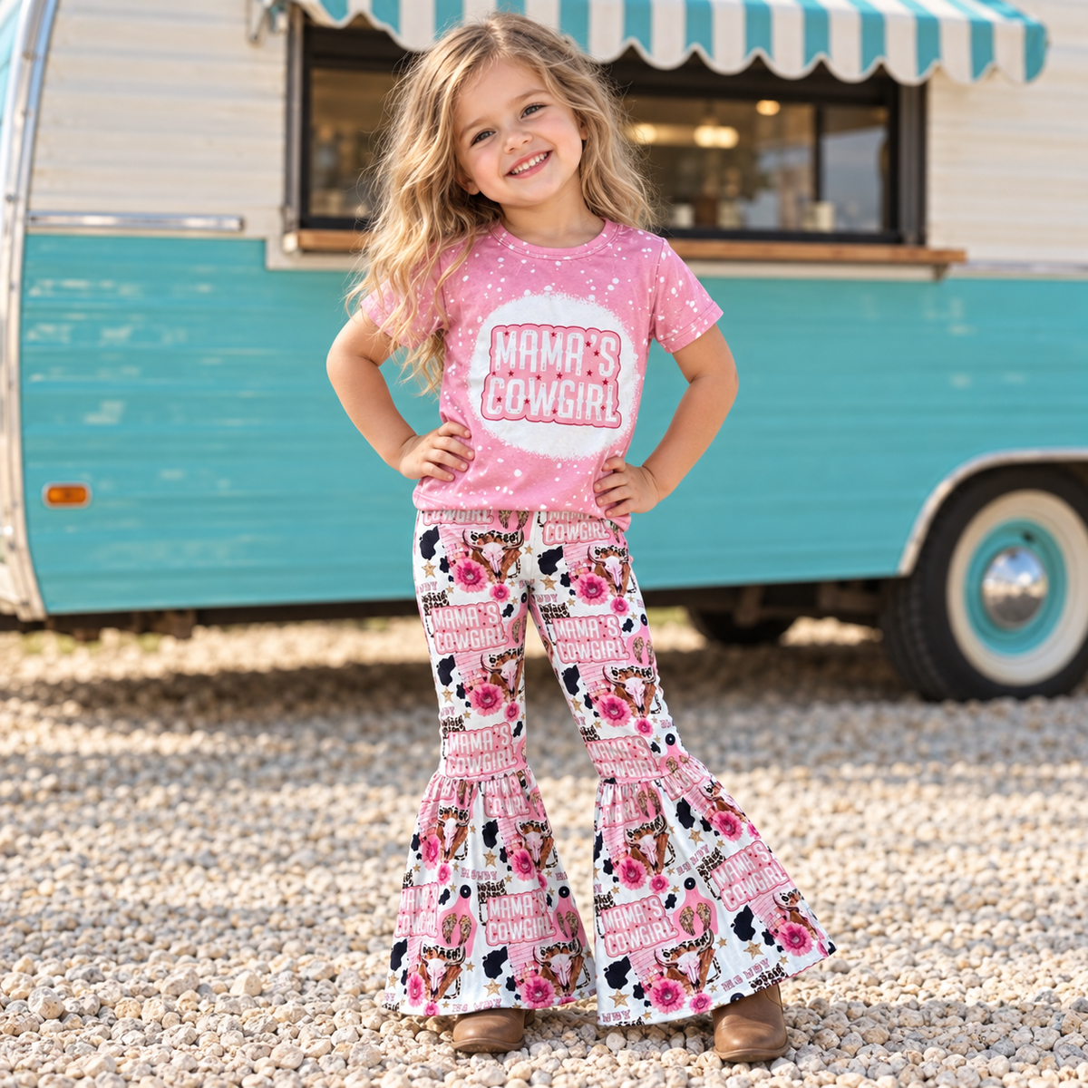 Mamas Cowgirl Outfit, Pink Western Shirt, Girls Bell Bottoms