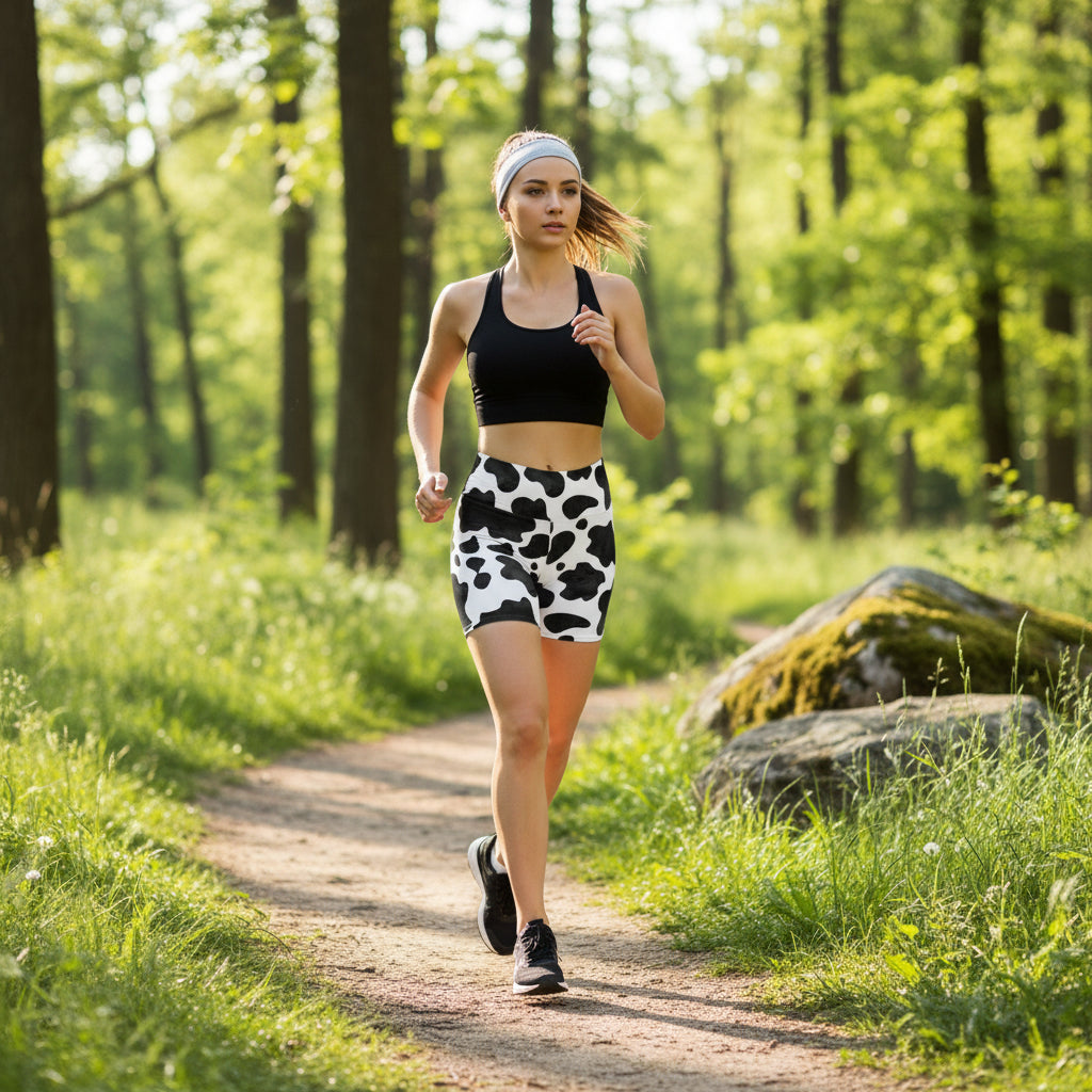 Cowprint shorts Black & White Biker Shorts, Western Cowgirl Summer Farm Vibe Activewear for Women -Razels